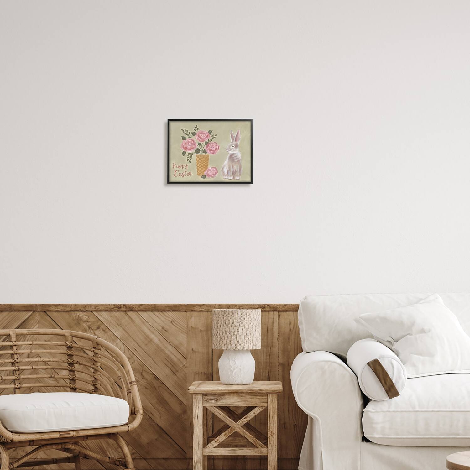 Stupell Industries Happy Easter Bunny Rose Bouquet Framed Giclee Art