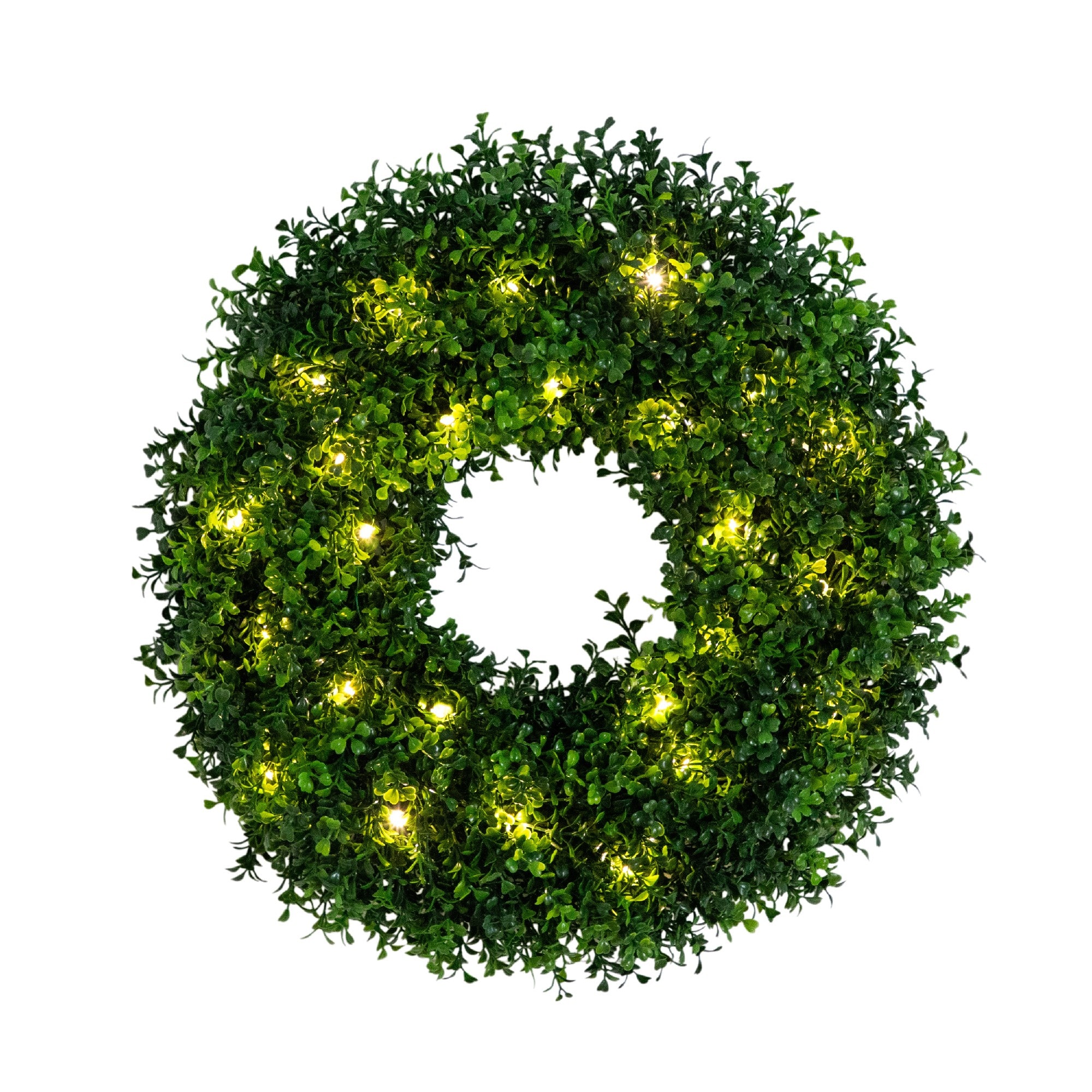 18in. Pre-Lit Artificial Boxwood Wreath with 25 Warm White LED Lights