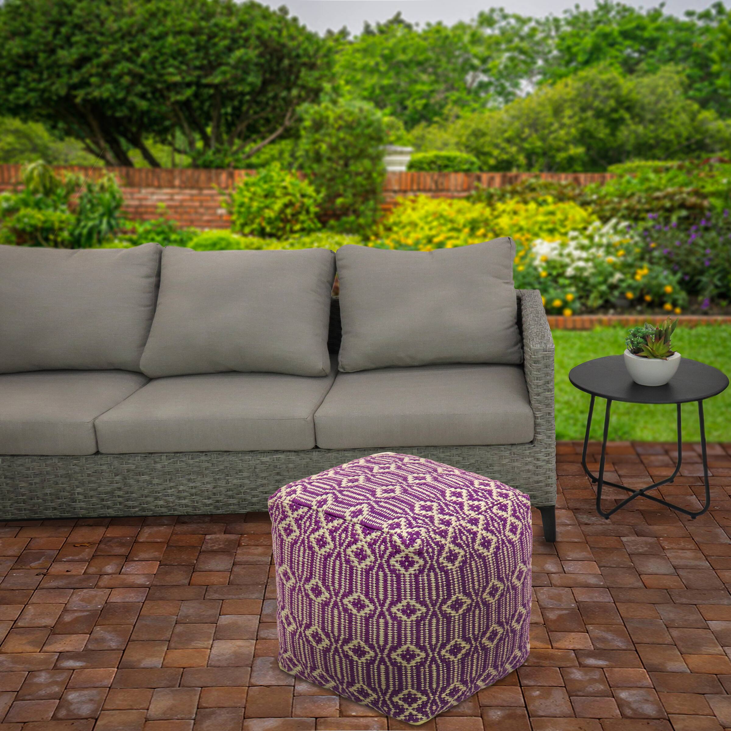 16&#x22; Hand Woven Patterned Pouf Ottoman