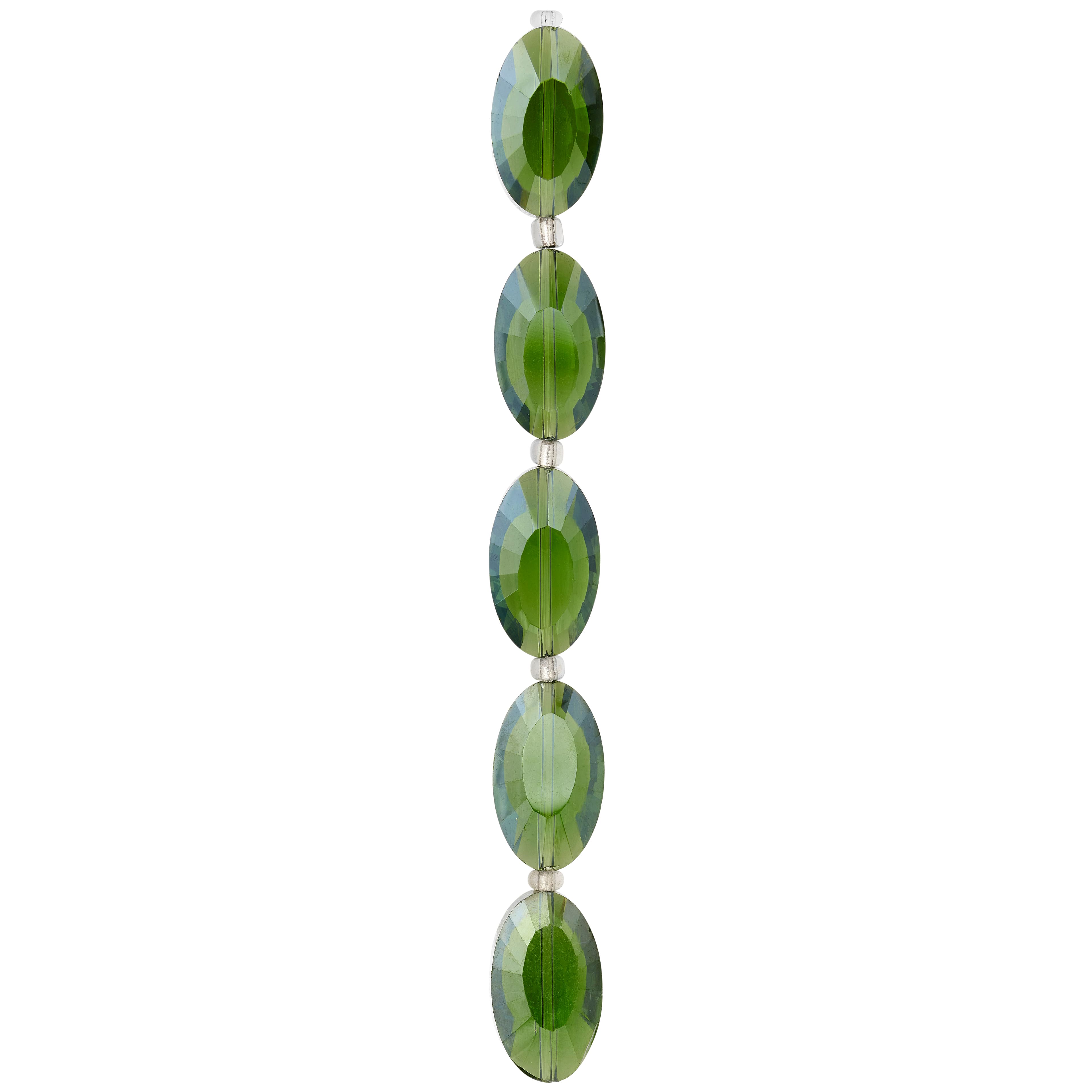 Green Glass Faceted Oval Beads, 20mm by Bead Landing™