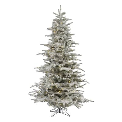 6.5ft. Pre-Lit Flocked Sierra Fir Artificial Christmas Tree, Pure White ...