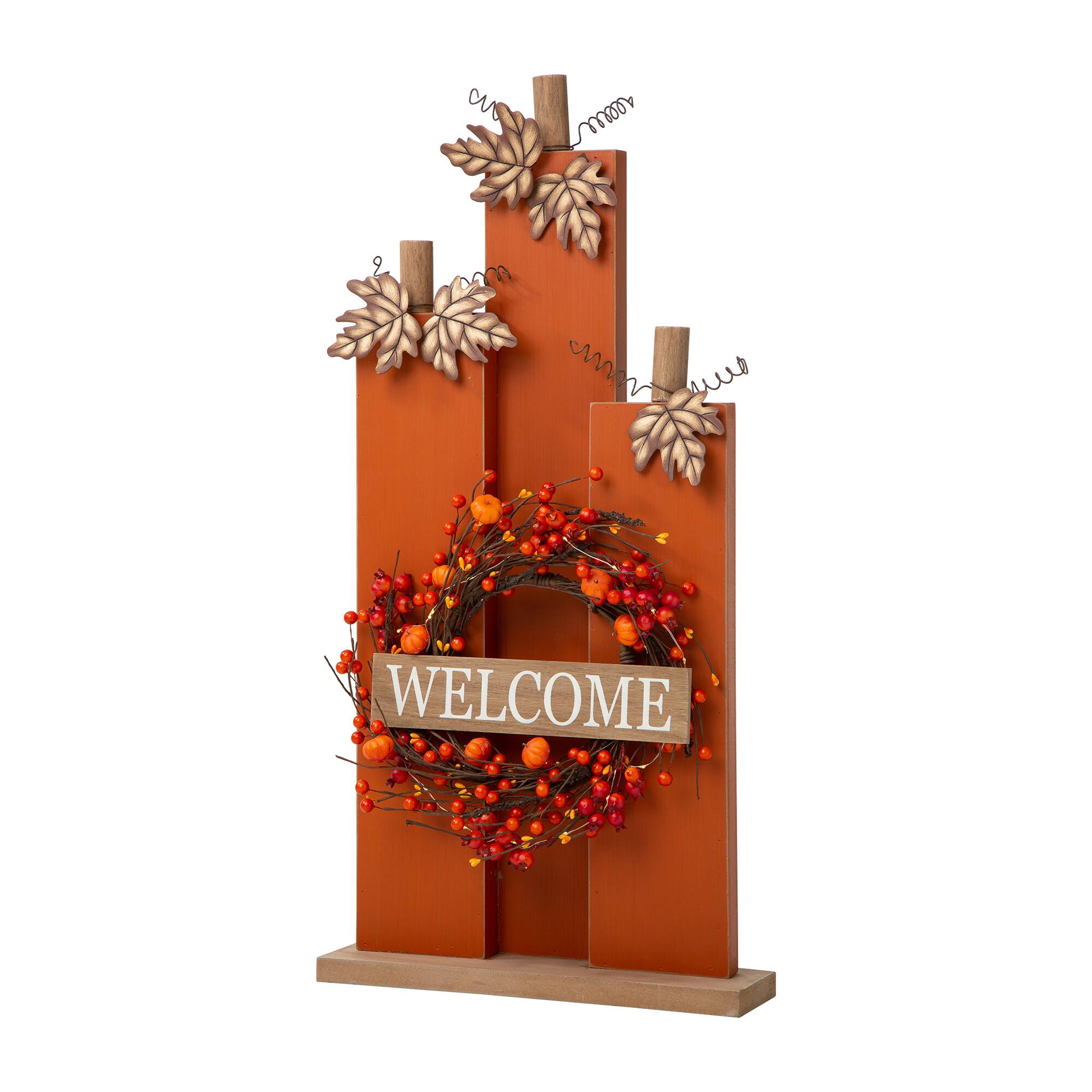 Glitzhome® 30" Fall Lighted Pumpkin & Wreath Décor