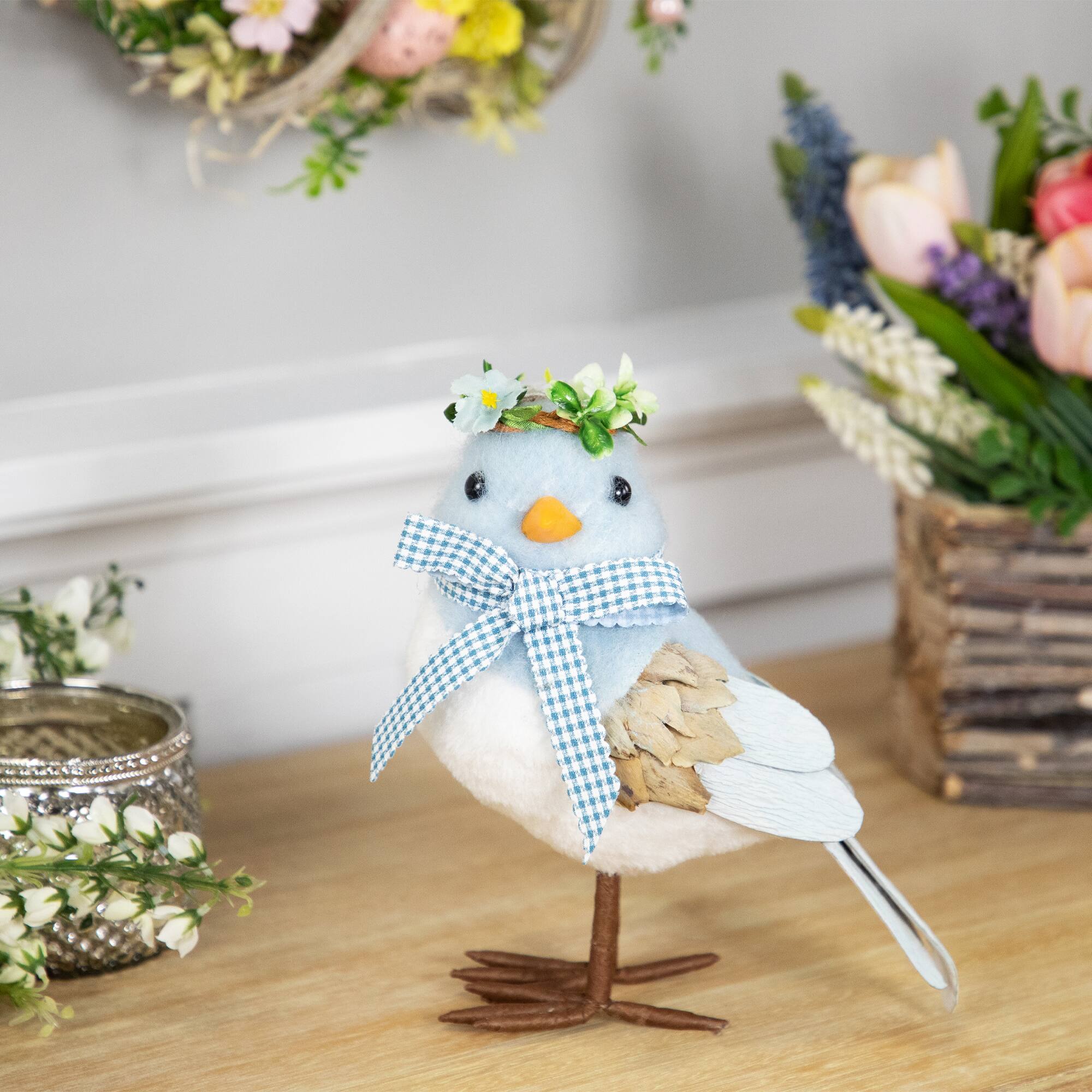 7.25&#x22; Blue Plush Easter Bluebird Accent with Gingham Bow