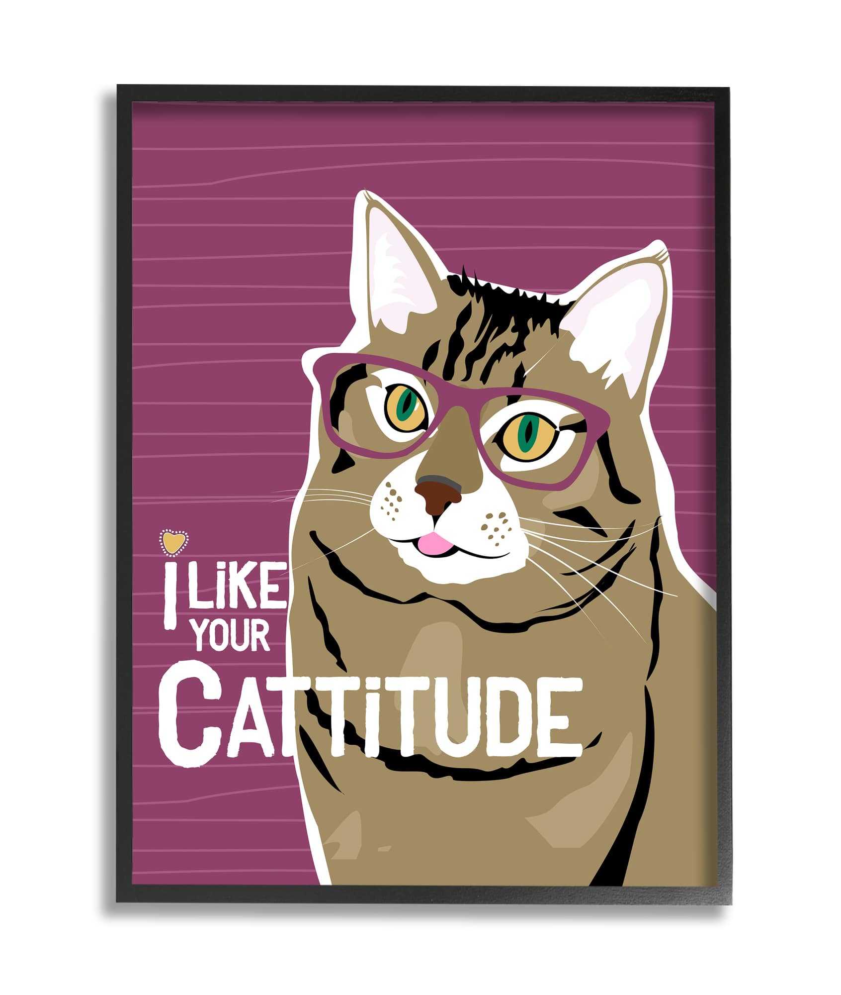 Stupell Industries Like Your Cattitude Phrase Cat With Glasses Pet in Black Frame Wall Art