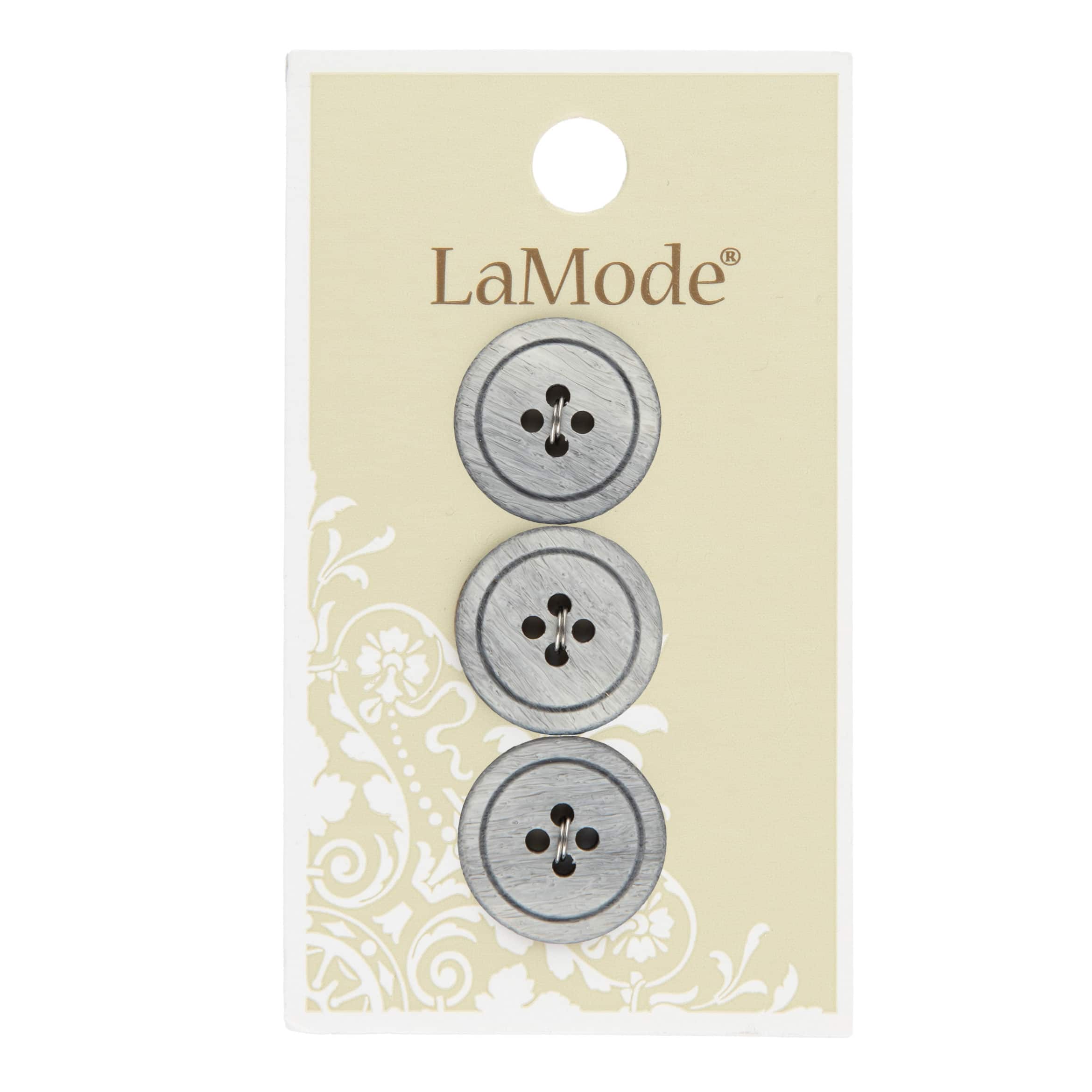 LaMode&#xAE; 3/4&#x22; Light Gray 4-Hole Buttons, 3ct.