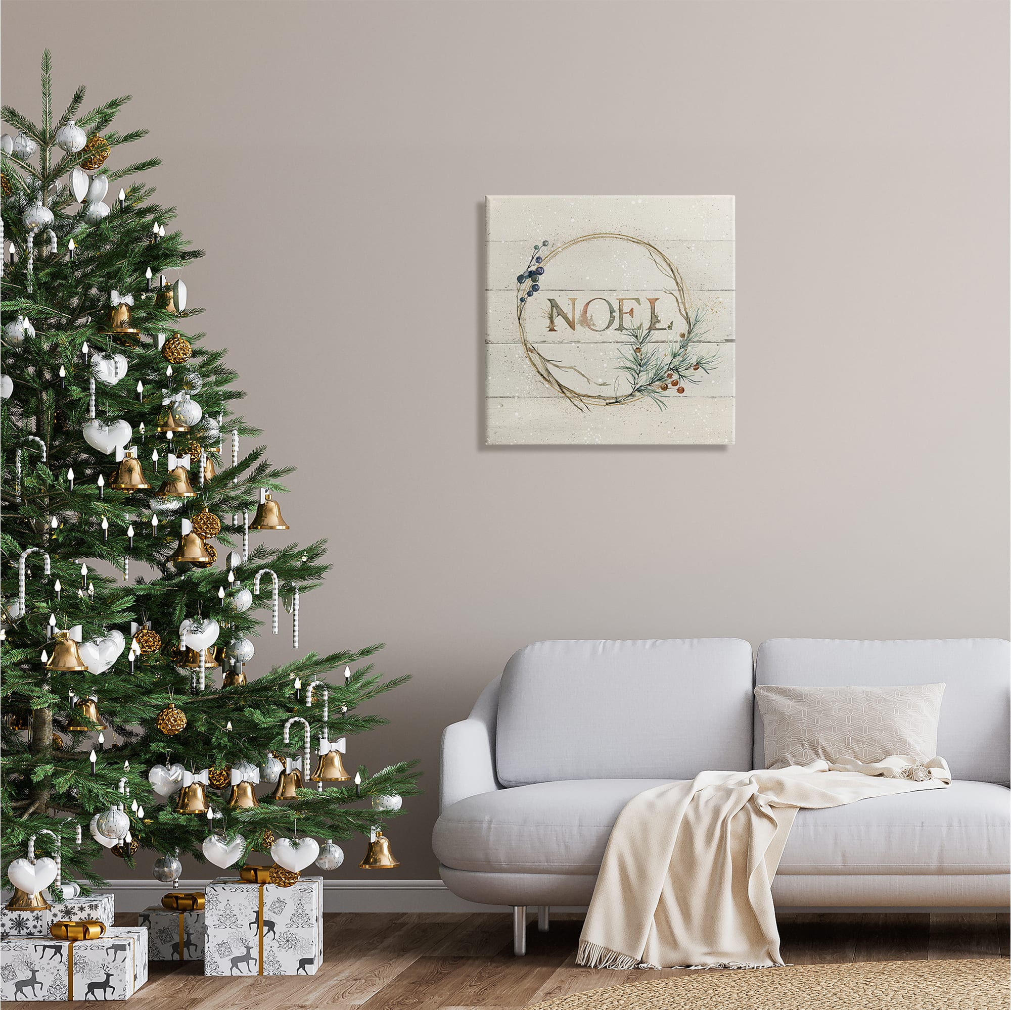 Stupell Industries Noel Holiday Botanical Wreath Canvas Wall Art