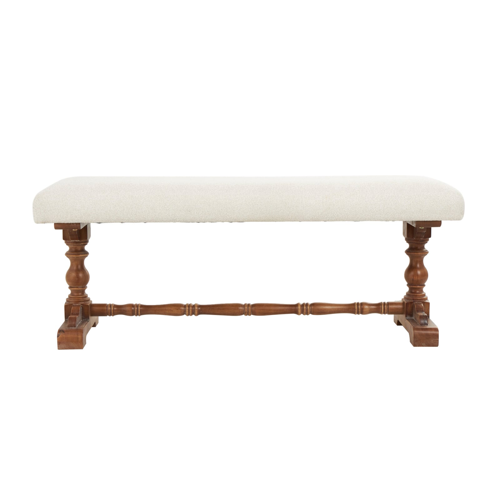 Cream Fabric Bench with Brown Turned Legs