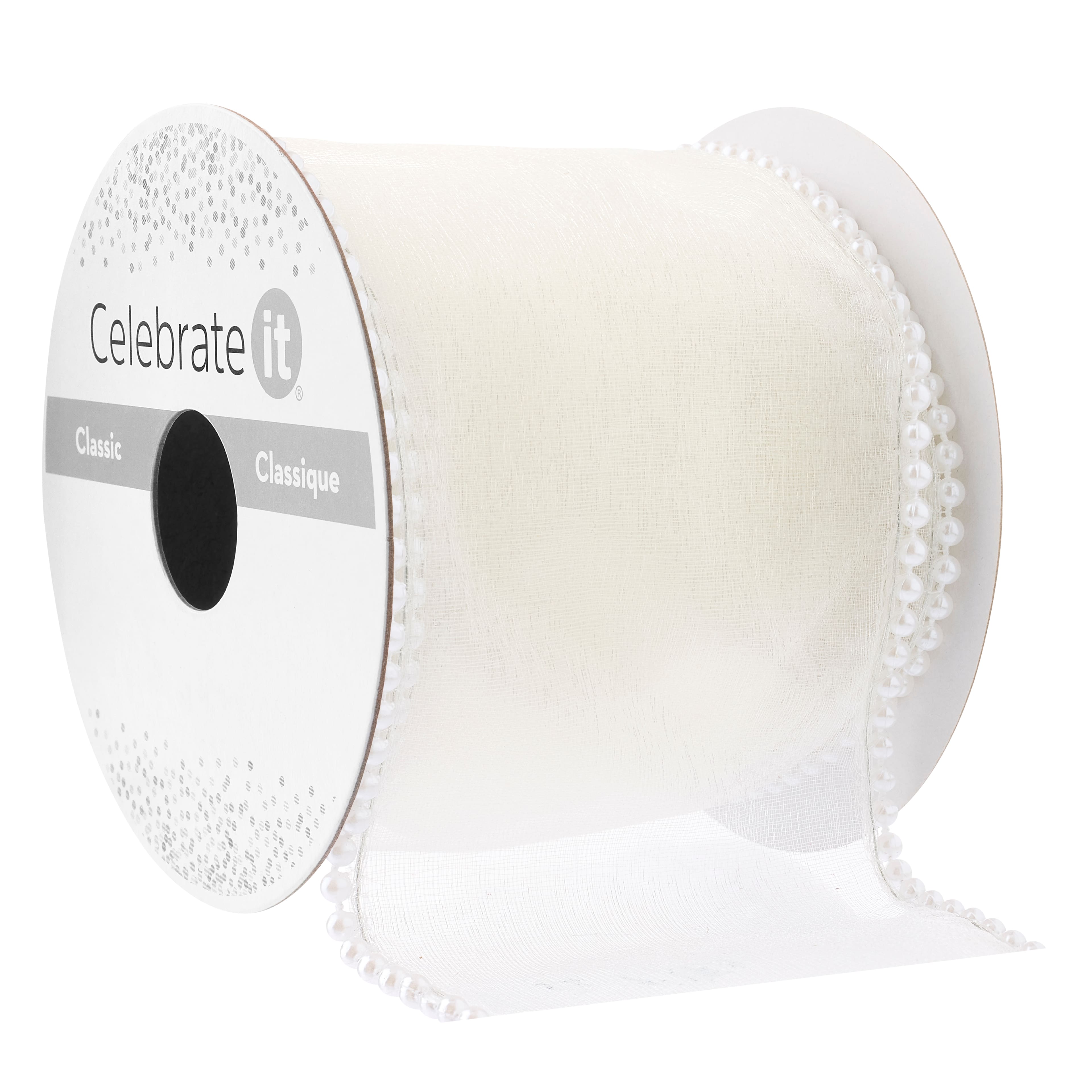 2.5" x 3yd. Sheer Wired Pearl Edge Ribbon by Celebrate It™ Classic