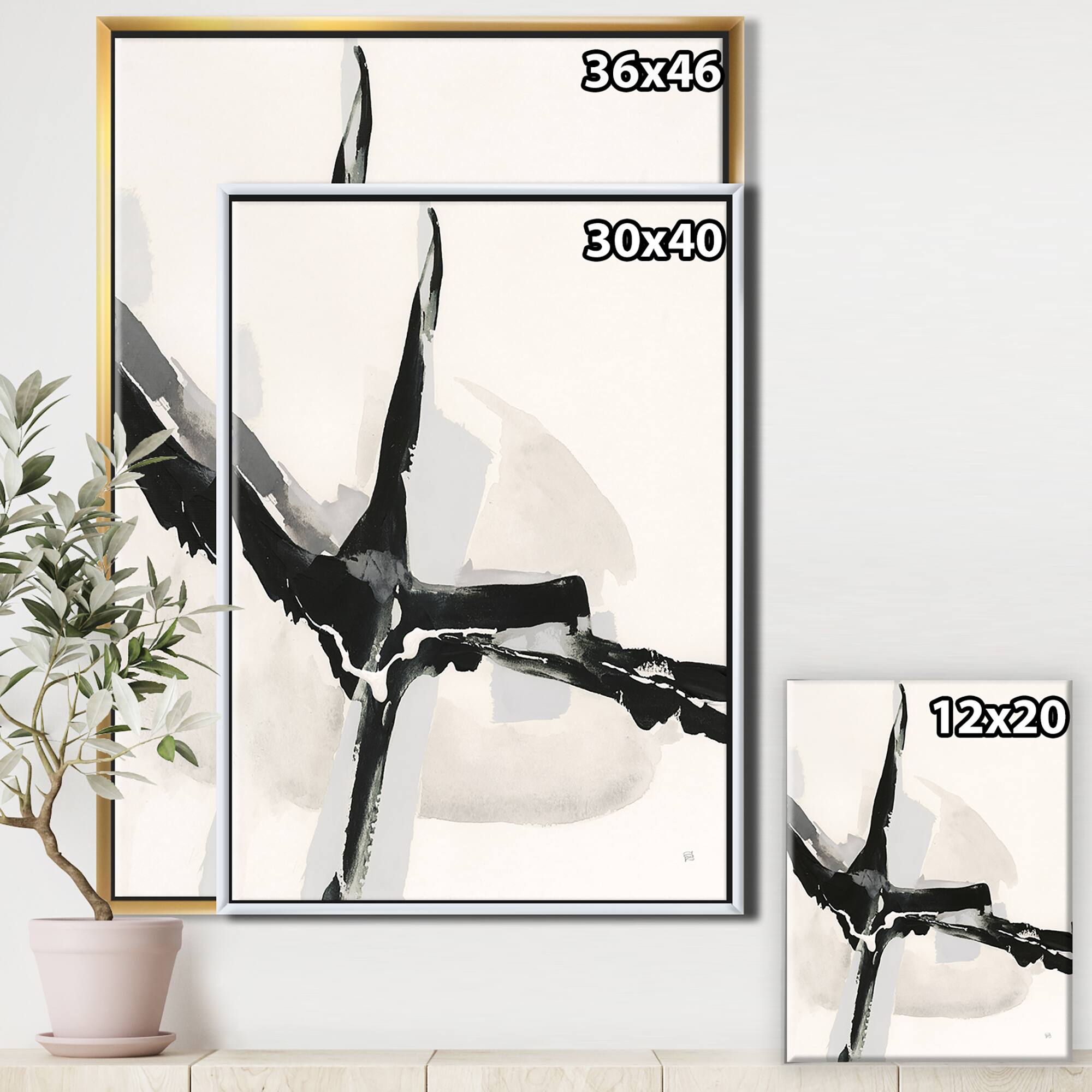 Designart - Abstract Neutral I - Mid-Century Modern Canvas in Gold Frame