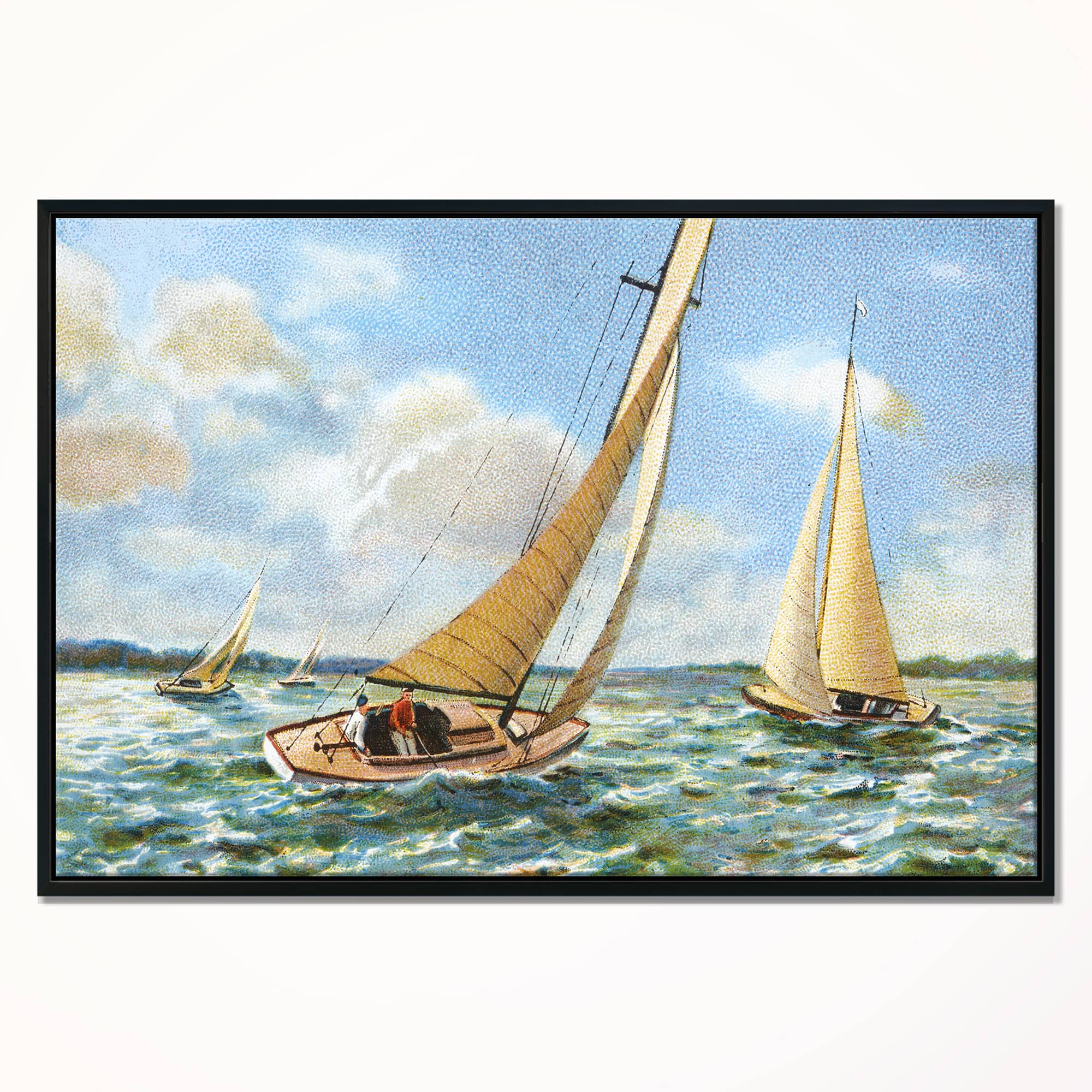 Designart - Vintage Boats Sailing - Seascape Painting Canvas Art Print in Black Frame
