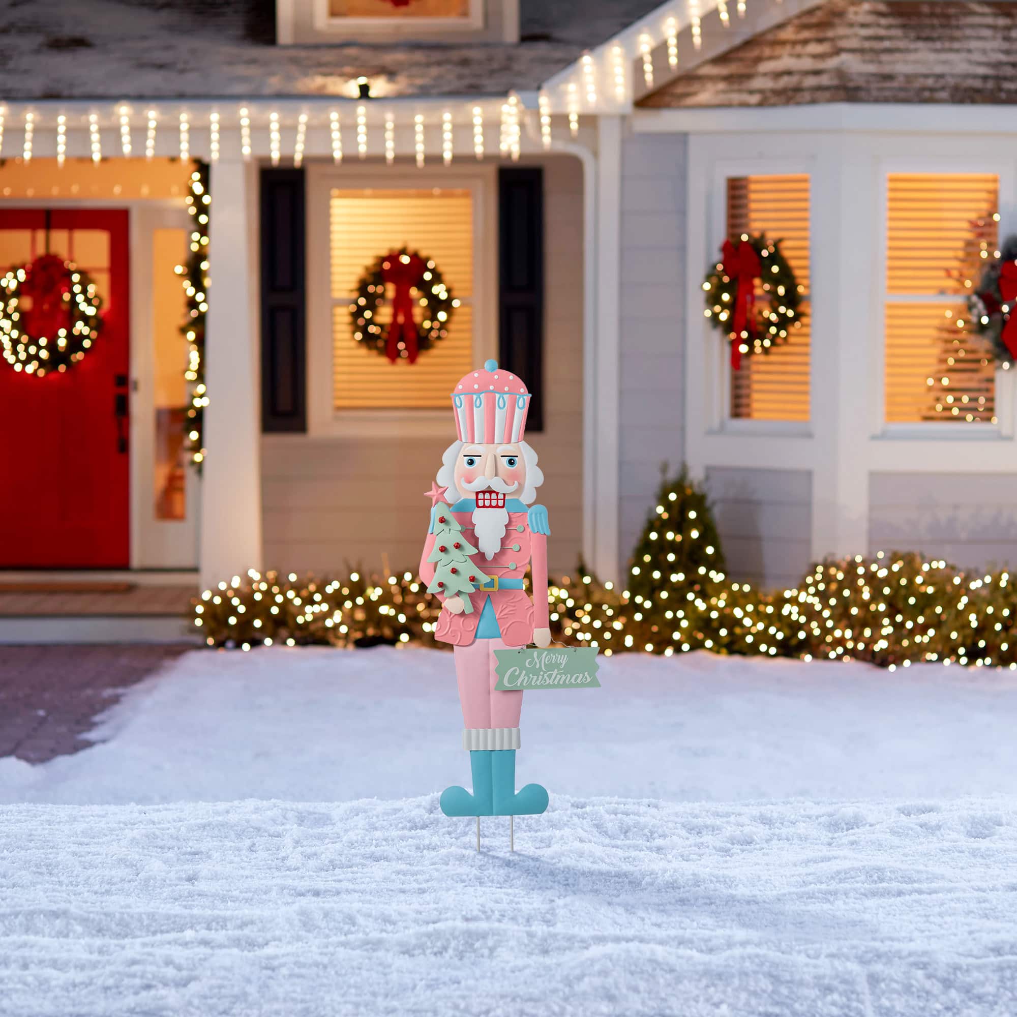 Glitzhome&#xAE; 36&#x22; Metal Christmas Pink Nutcracker Yard Stake
