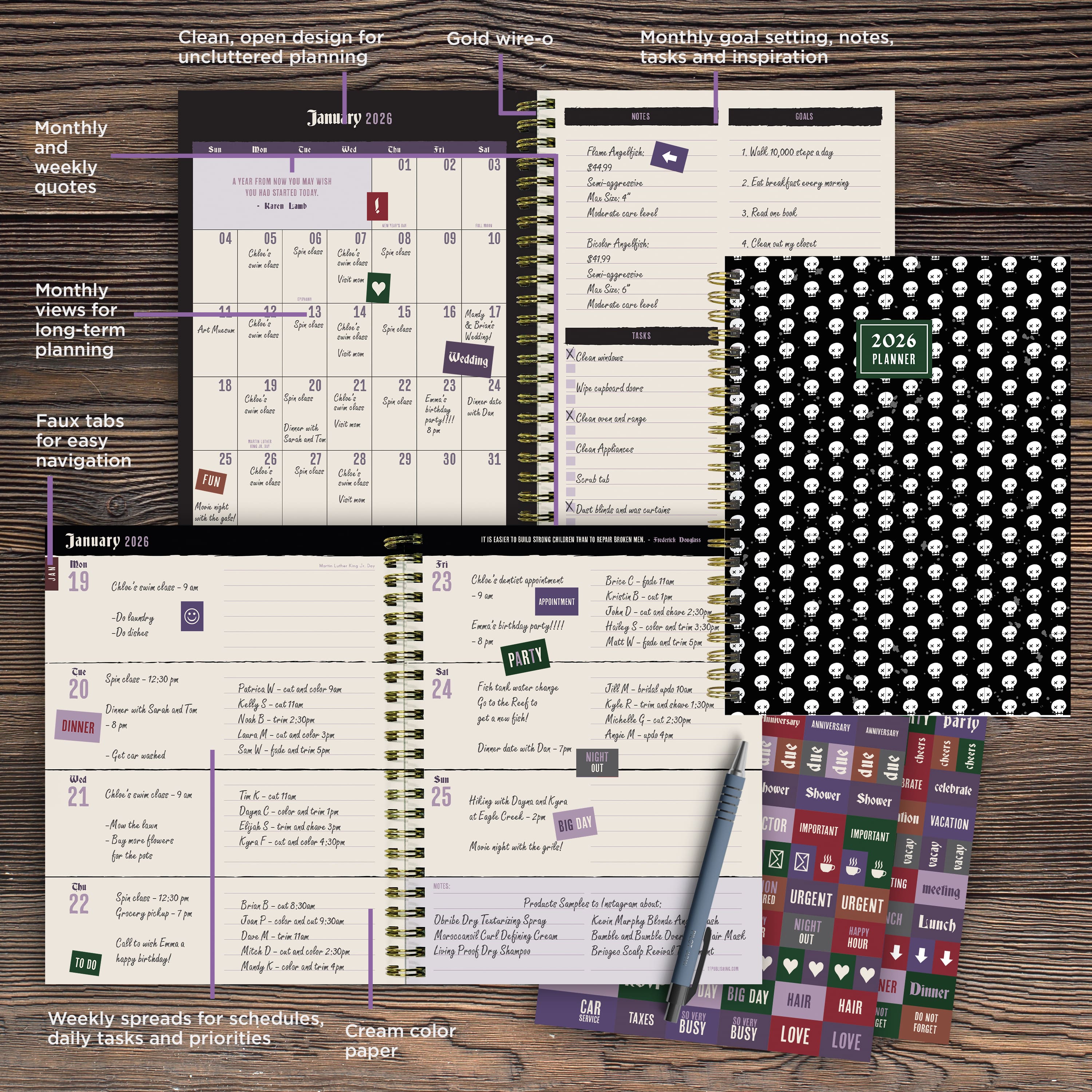2026 Skulls &#x26; Spells Medium Weekly Monthly Planner