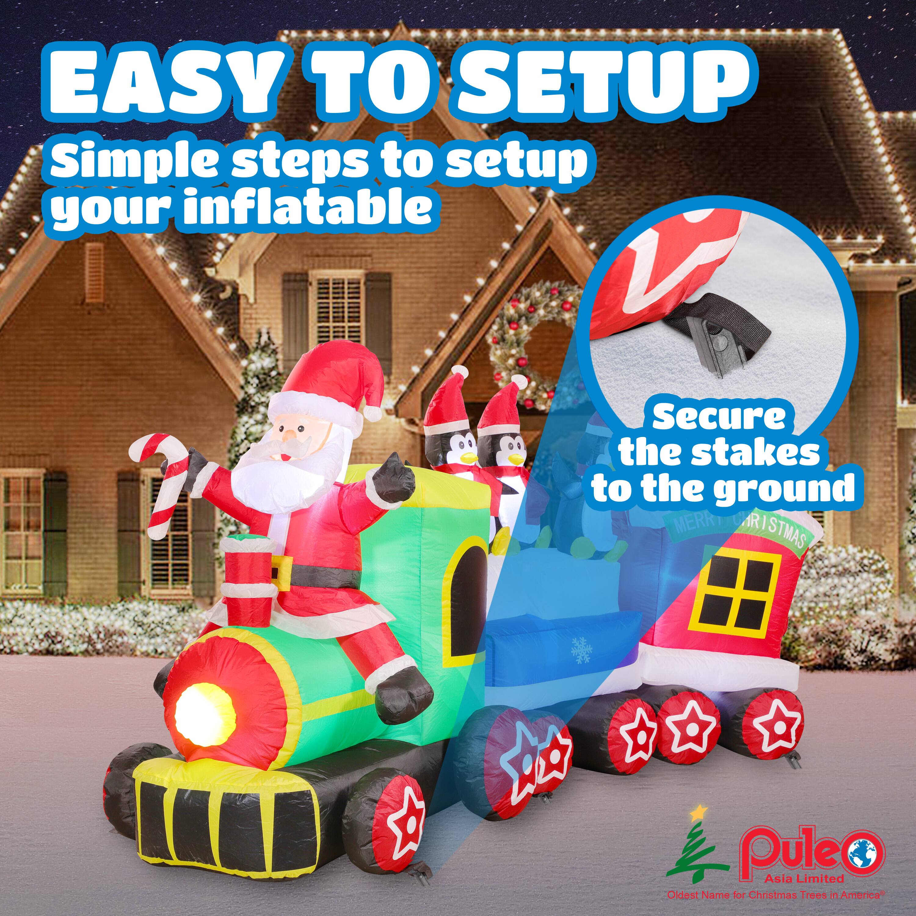 7ft. Inflatable Christmas Train with Warm White LED Lights