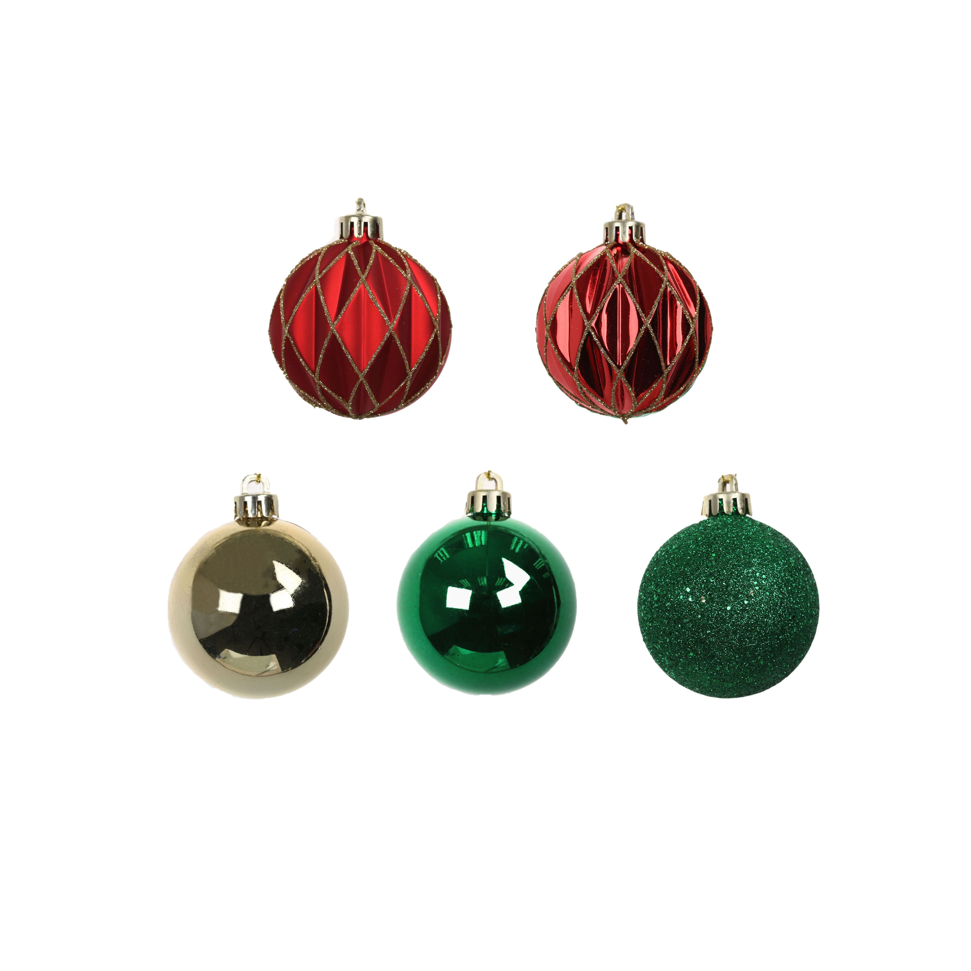 Assorted Green, Red &#x26; Gold Ball Plastic Ornament Tube by Ashland&#xAE;, 1pc