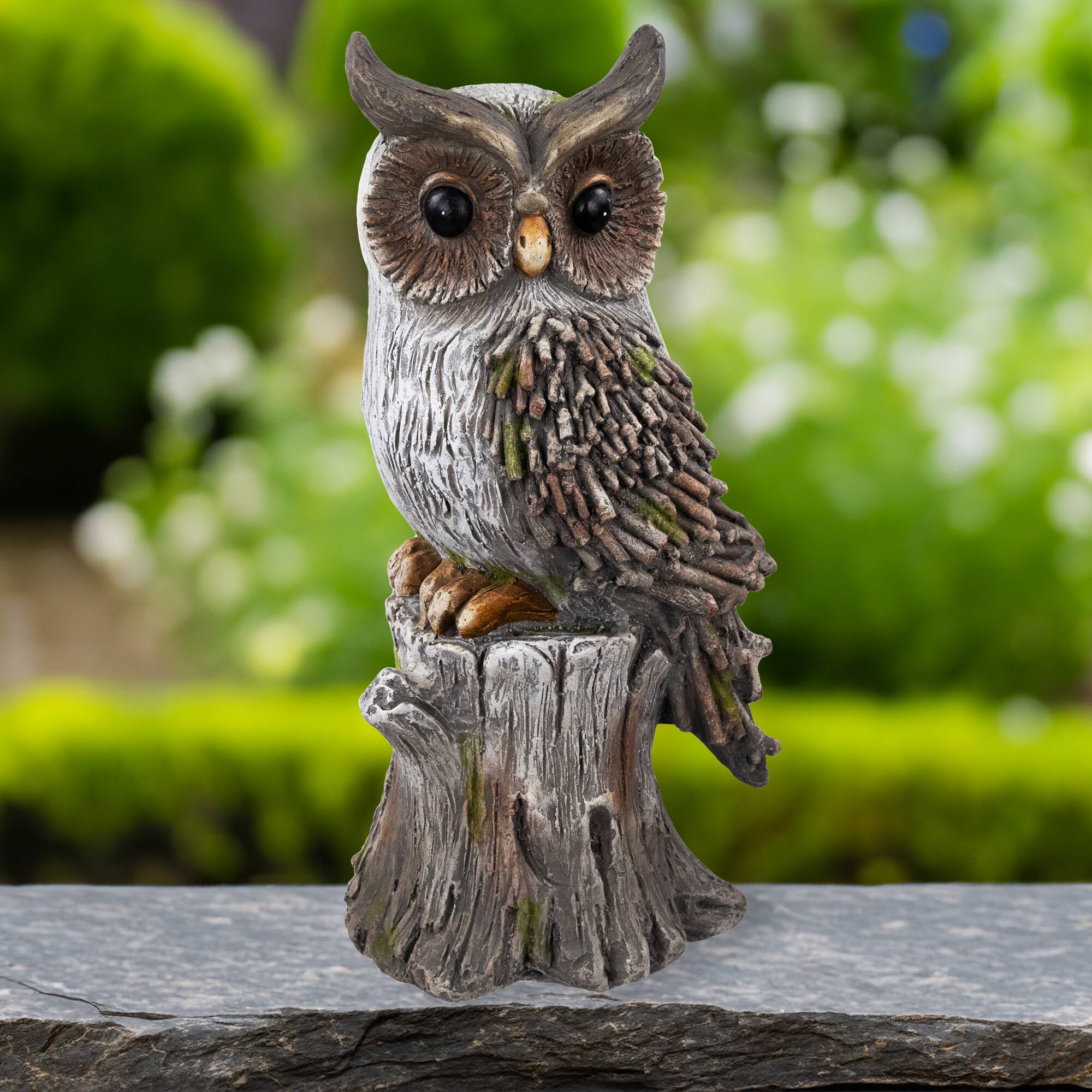 17.75" Perched Owl Outdoor Garden Statue