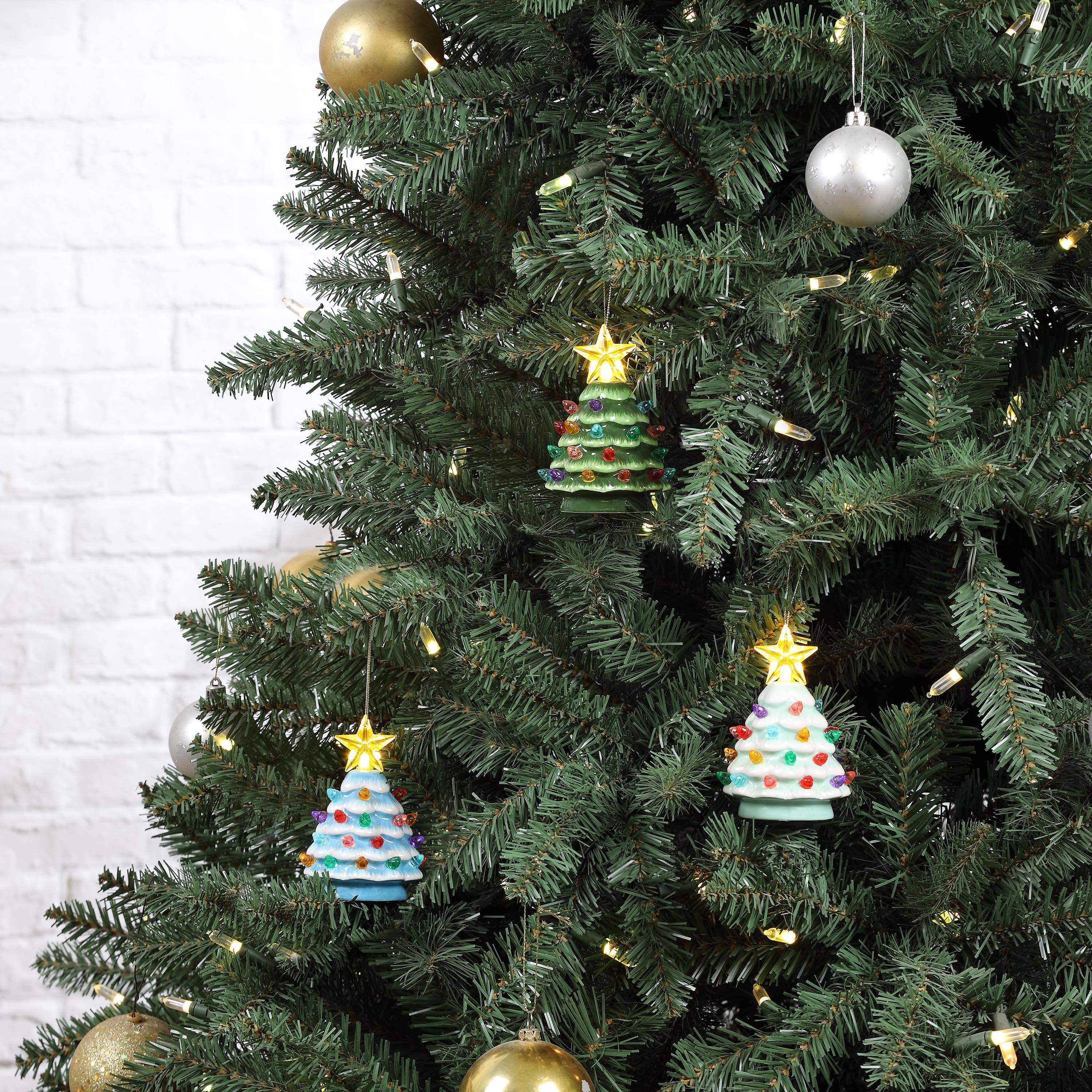 3ct. Cool Tone Nostalgic Ceramic Lit Tree Ornaments