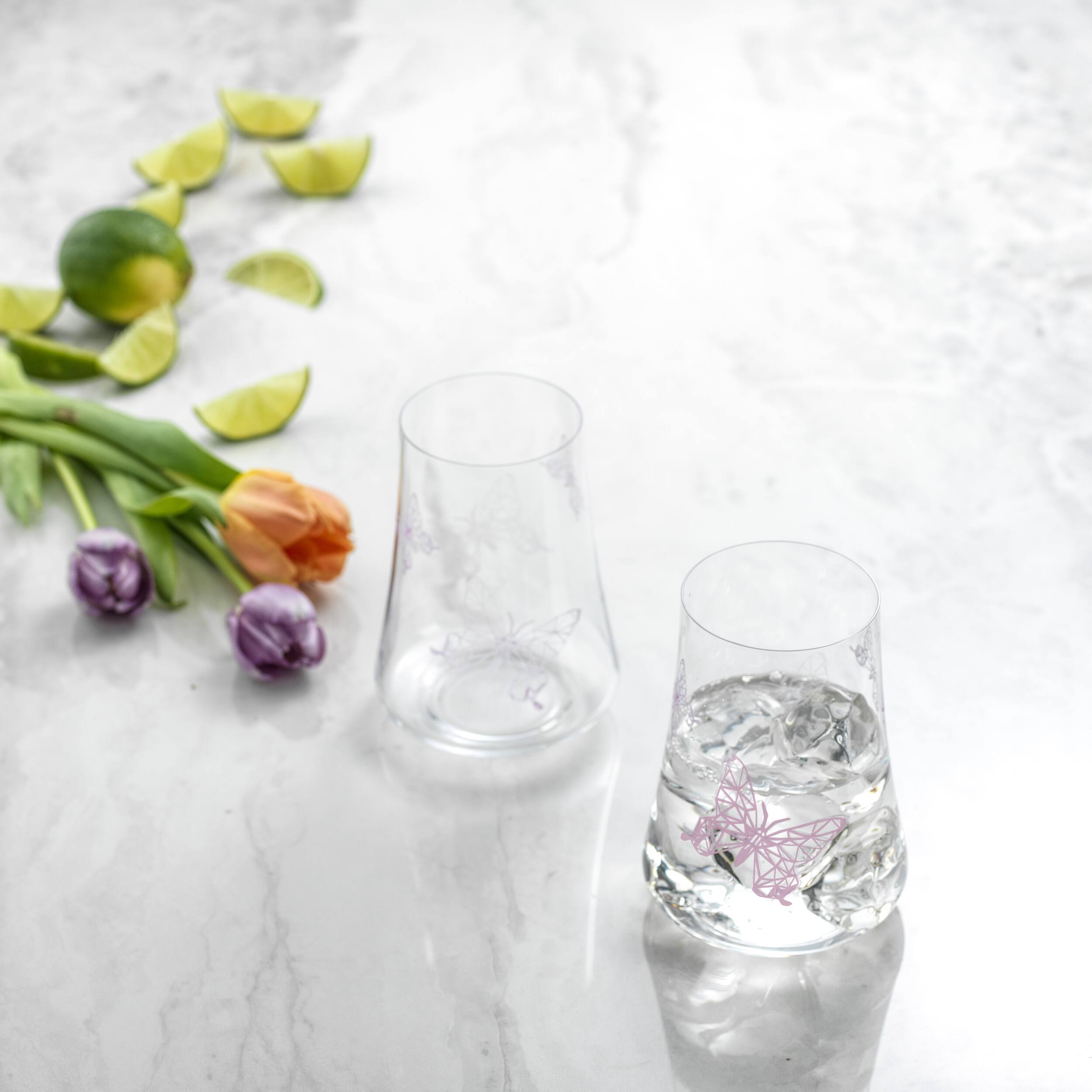 JoyJolt® 17oz. Meadow Butterfly Crystal Highball Glass Set, 2ct.