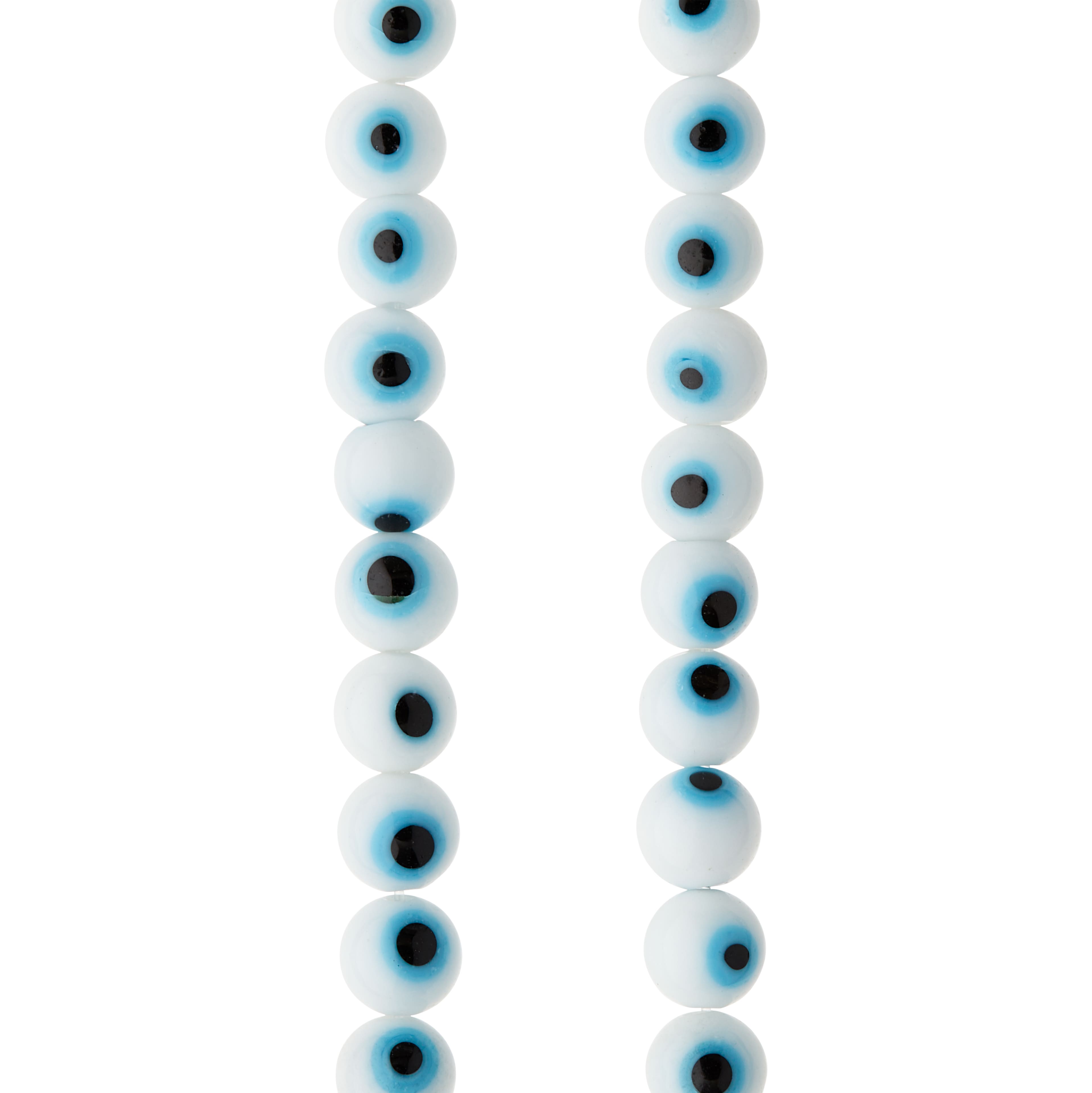 12 Pack: White Evil Eye Glass Round Beads, 6mm by Bead Landing™