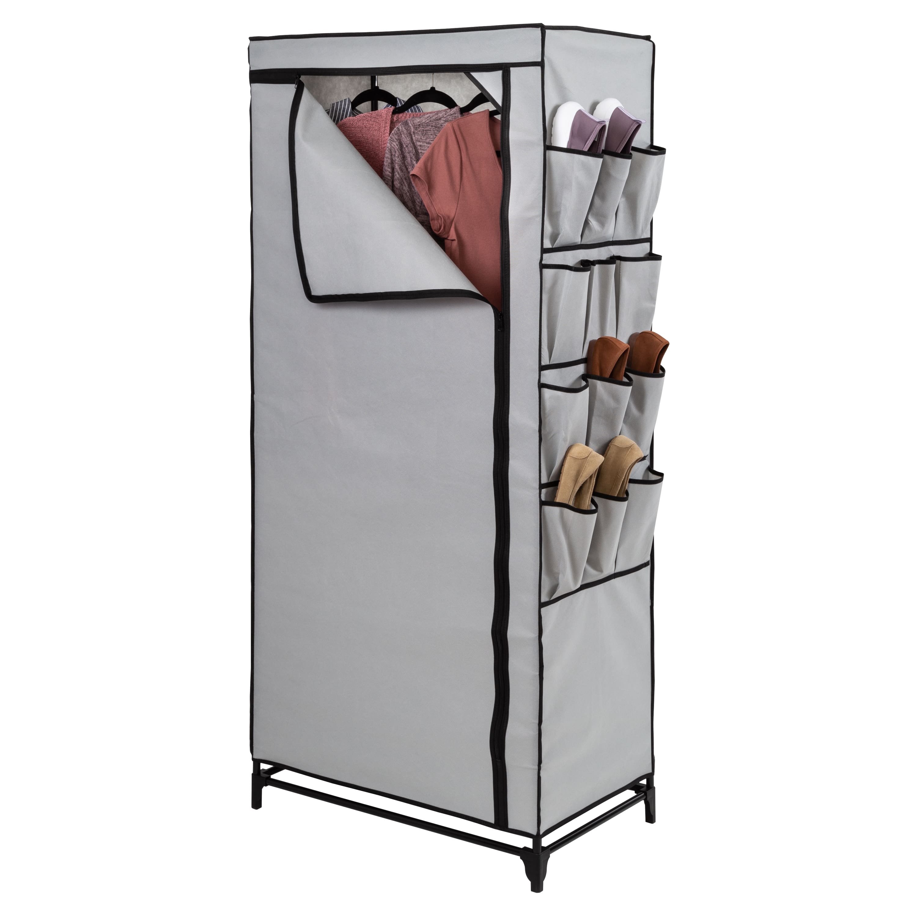 Honey Can Do 27&#x22; Gray Portable Wardrobe Closet with Cover &#x26; Side Pockets