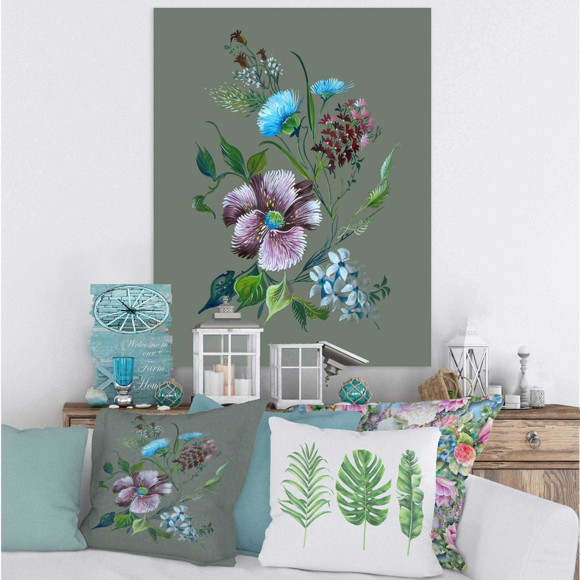 Designart - Purple and Turquoise Spring Flowers