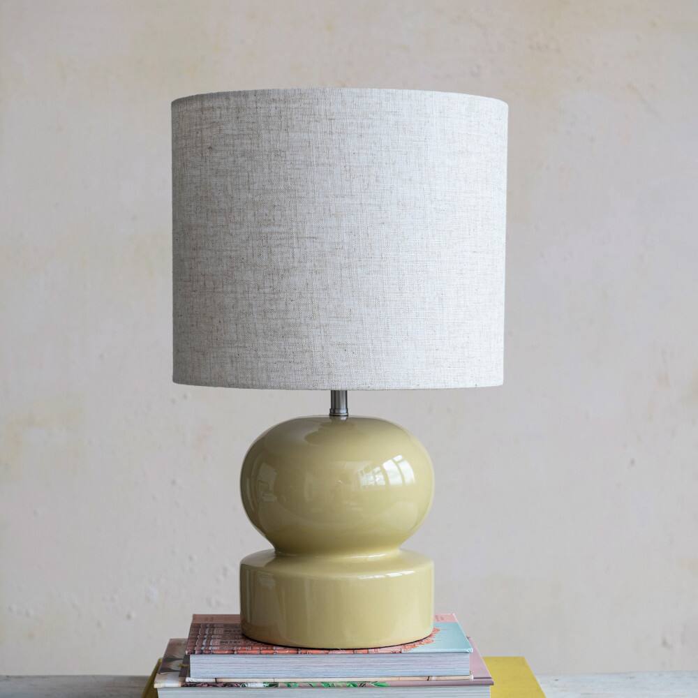 Hello Honey® 19" Green Modern Ceramic Table Lamp with Fabric Shade