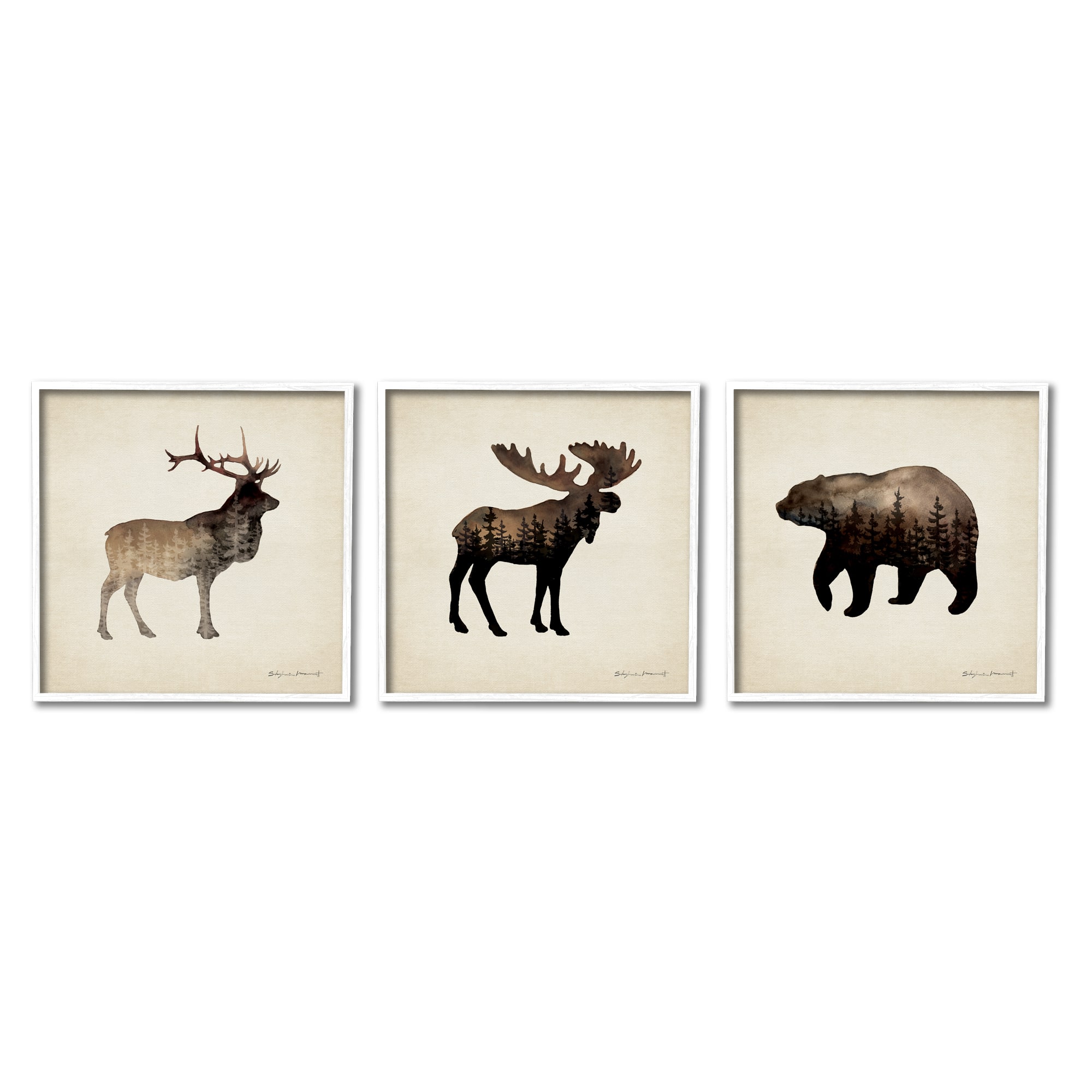 Stupell Industries Woodland Animal Silhouettes Rustic Forest Pine Tree Landscape Framed Wall Art