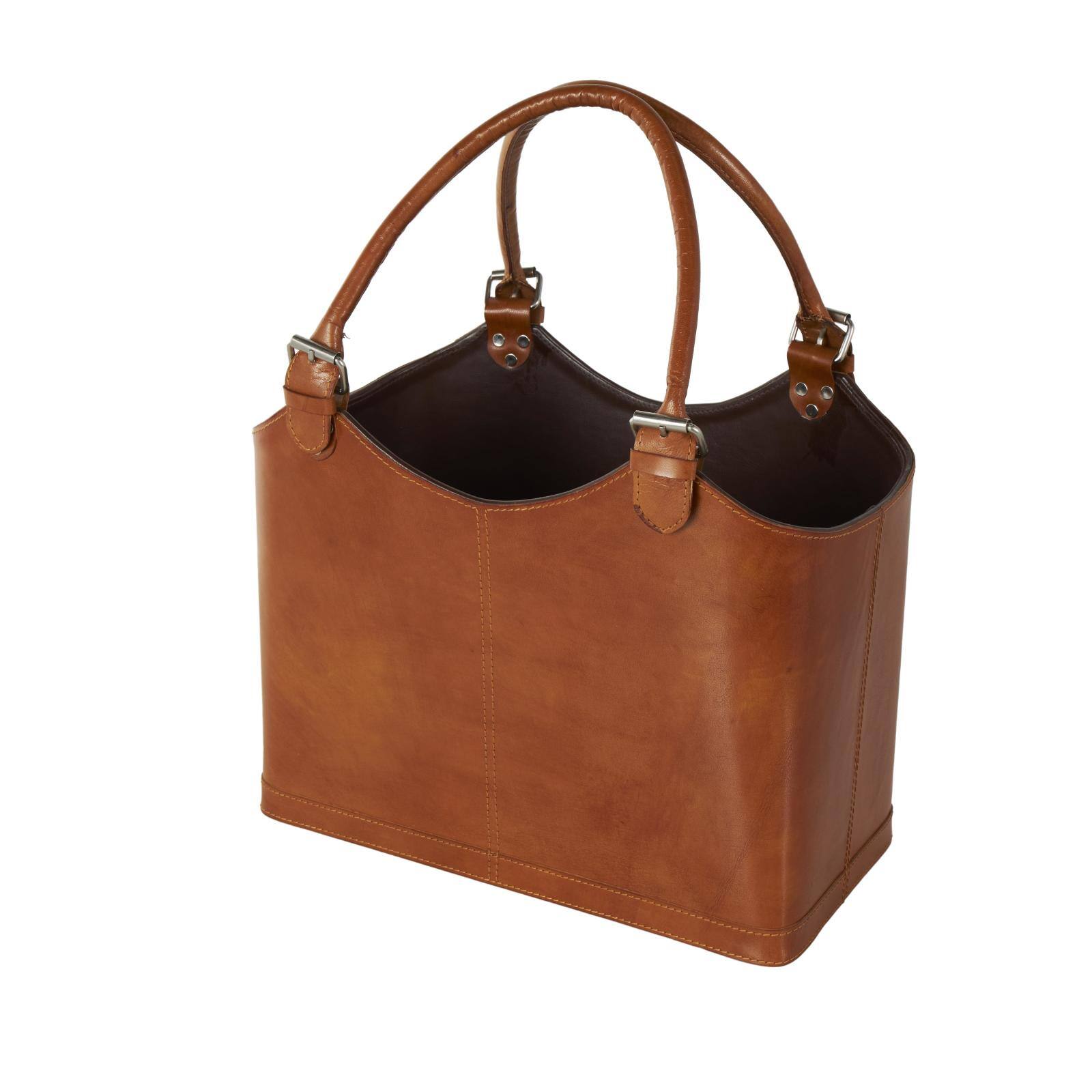 20" Brown Leather Handmade Box Style Single Slot Decorative Magazine Holder with Curved Buckle Handles