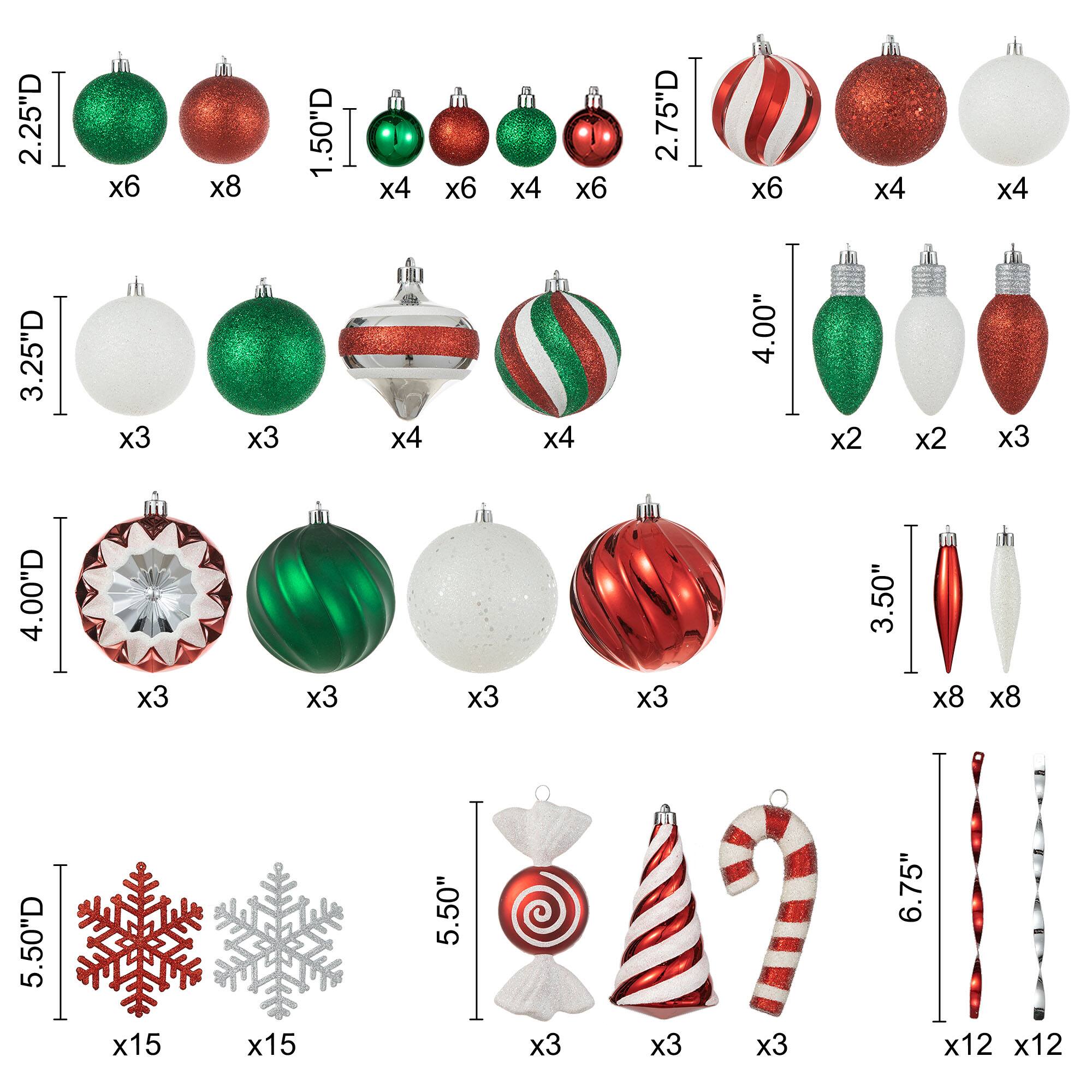 Glitzhome&#xAE; 160 Pack Whimsical Red &#x26; Green Deluxe Boxed Shatterproof Ornaments