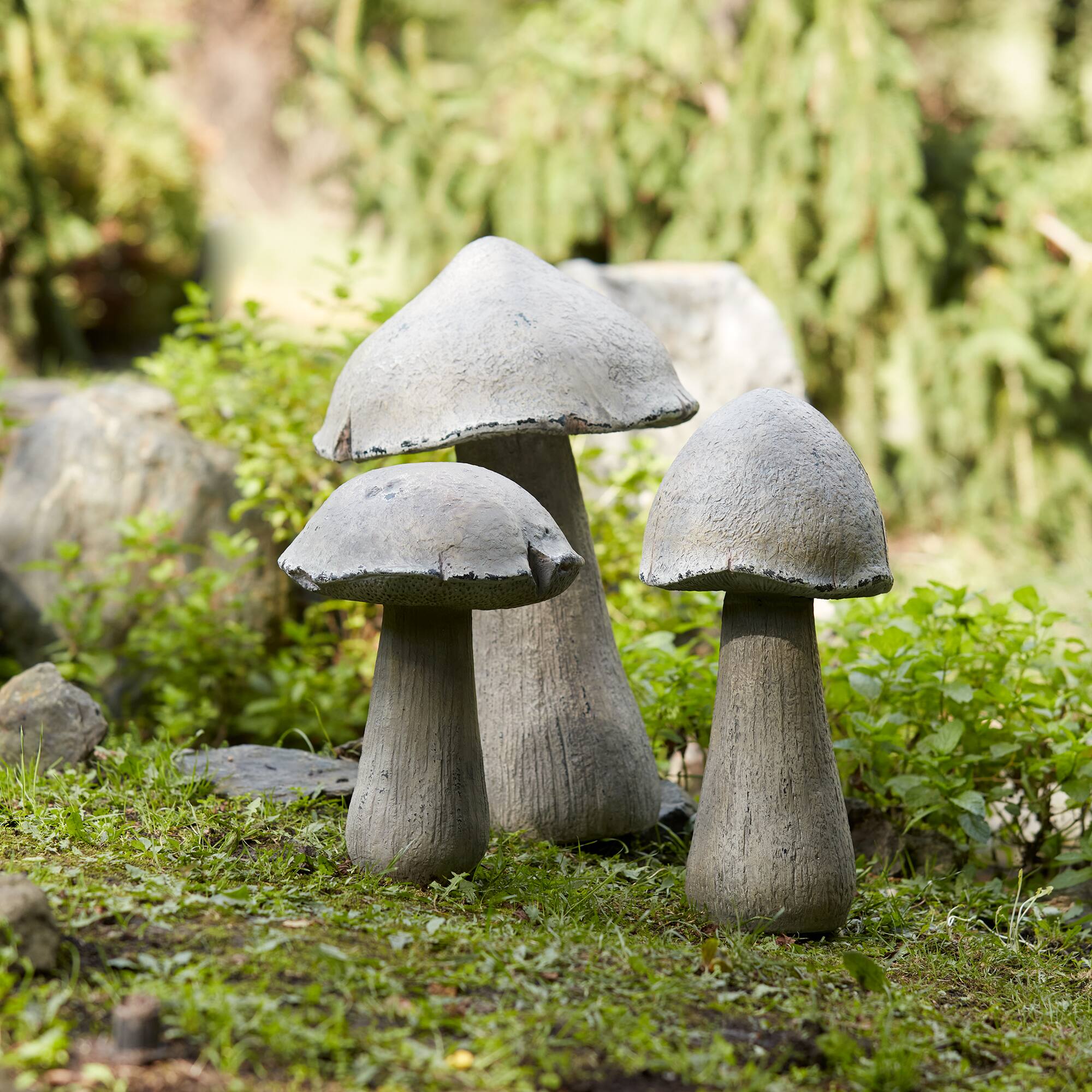 17&#x22; Faux Stone Mushroom Garden Accents. 2ct.