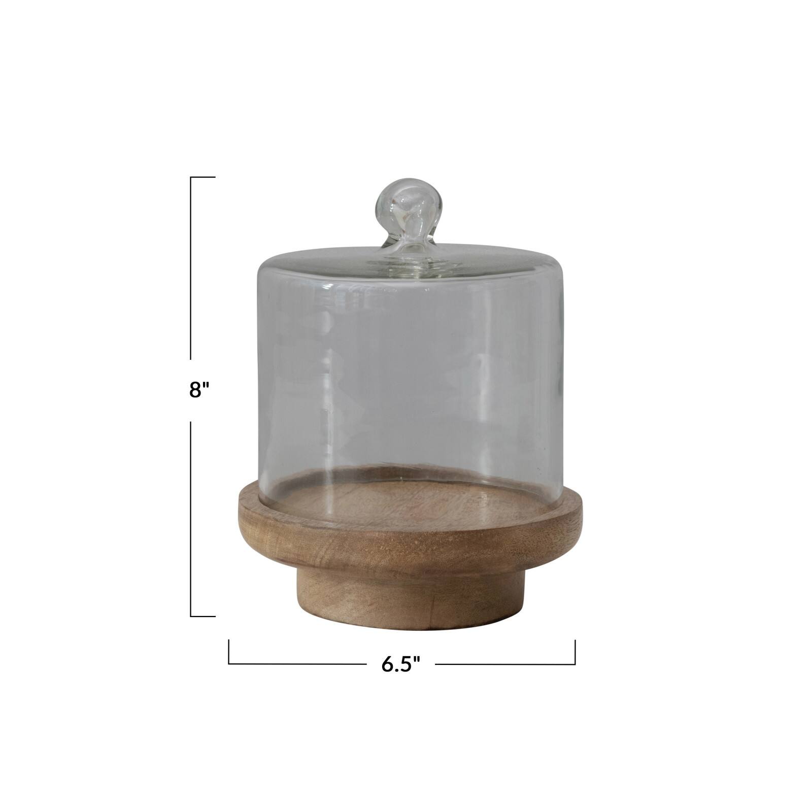 Hello Honey&#xAE; 8&#x22; Glass Cloche with Footed Wood Base