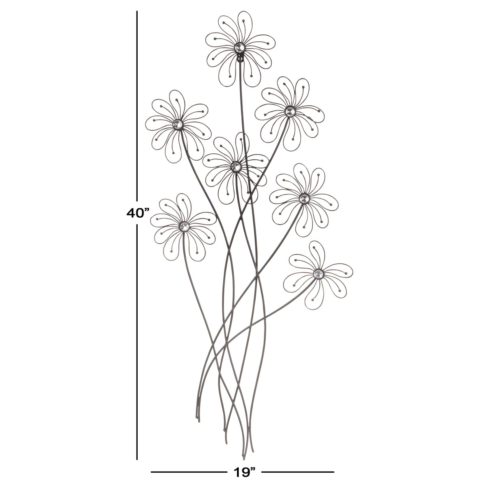40&#x22; Black Modern Floral Metal Wall D&#xE9;cor