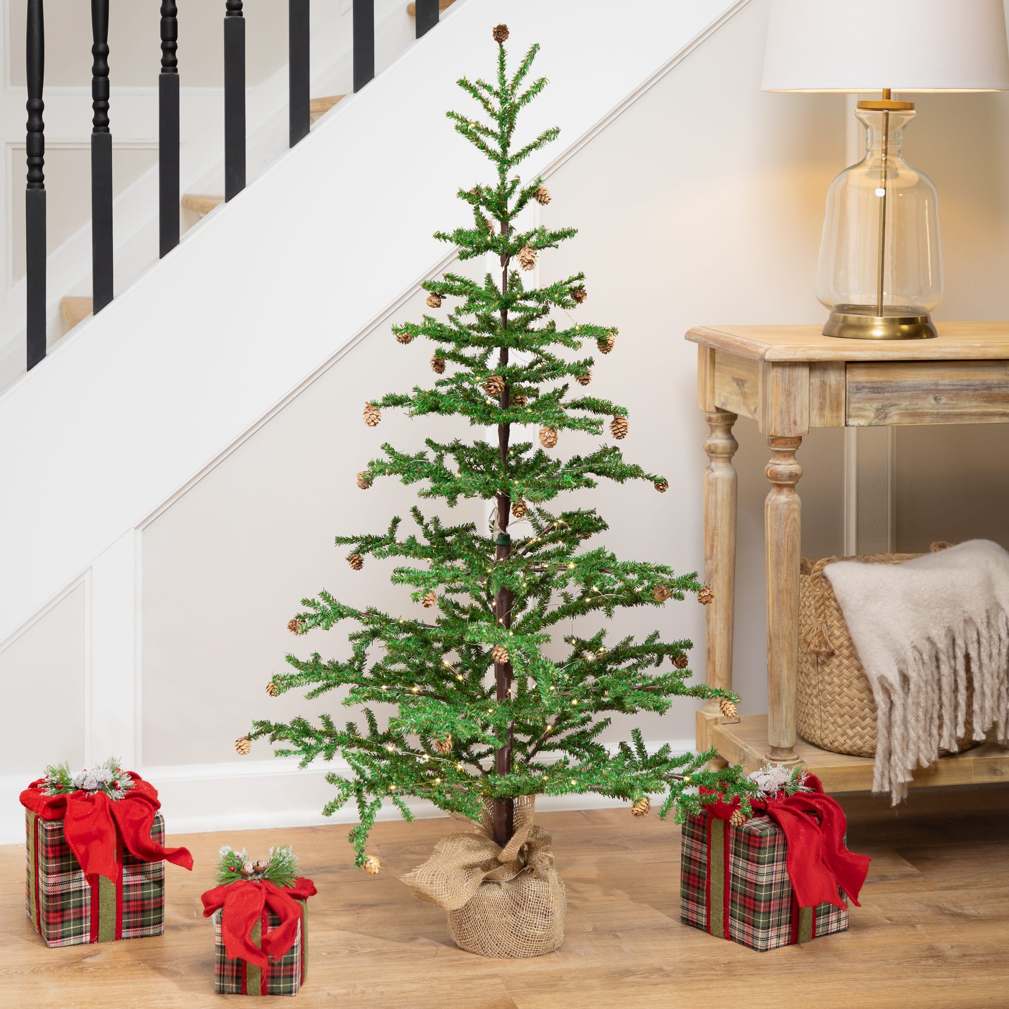 4ft. Pre-Lit Christmas Tree with Pinecones & Burlap Base, Clear Lights