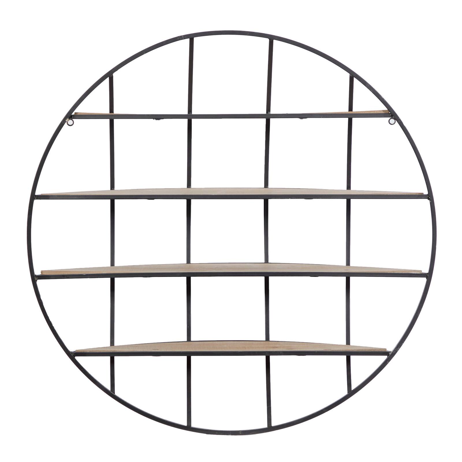 36" Light Brown Iron Round Wall Shelf Unit