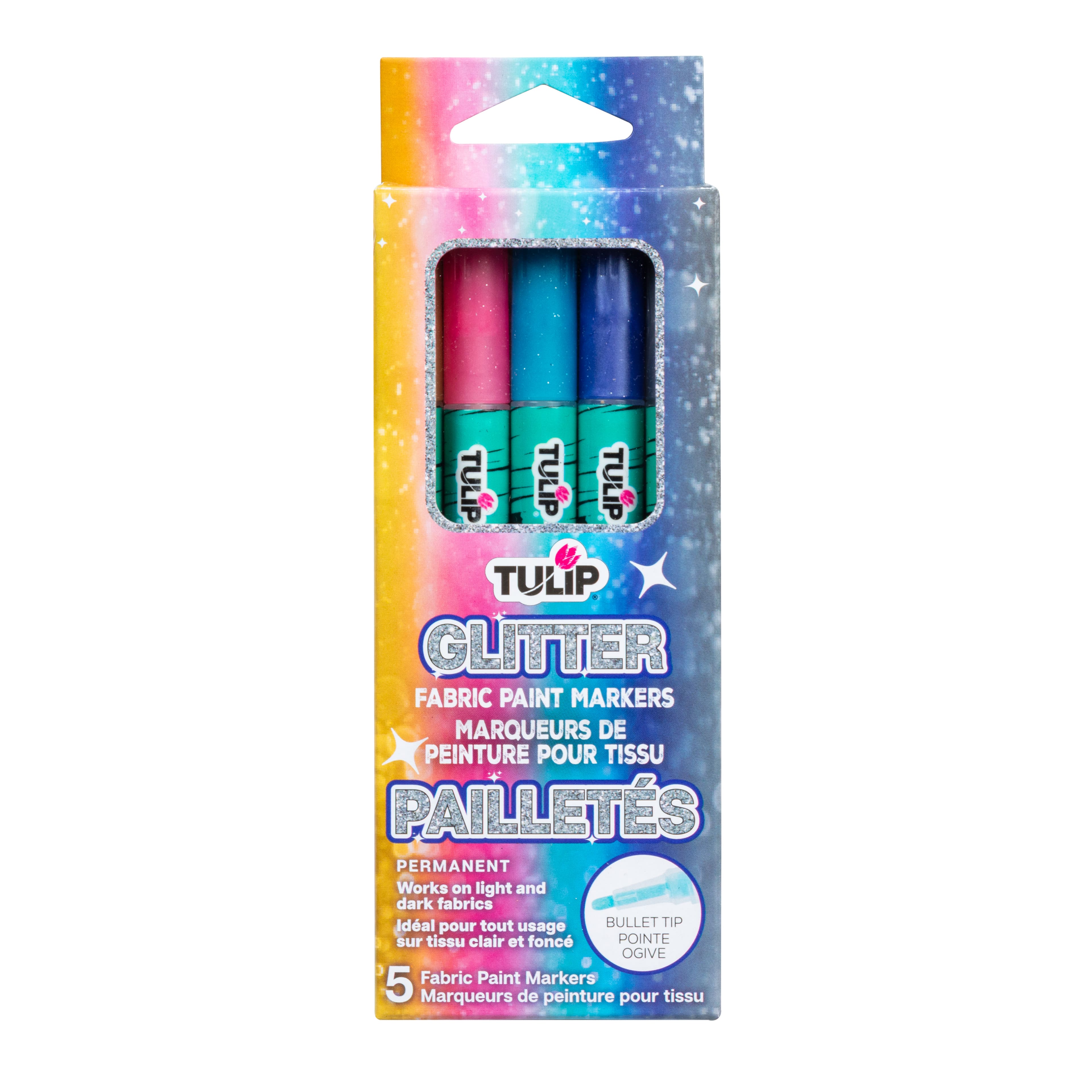 Tulip&#xAE; Glitter Fabric Paint Markers, 5ct.