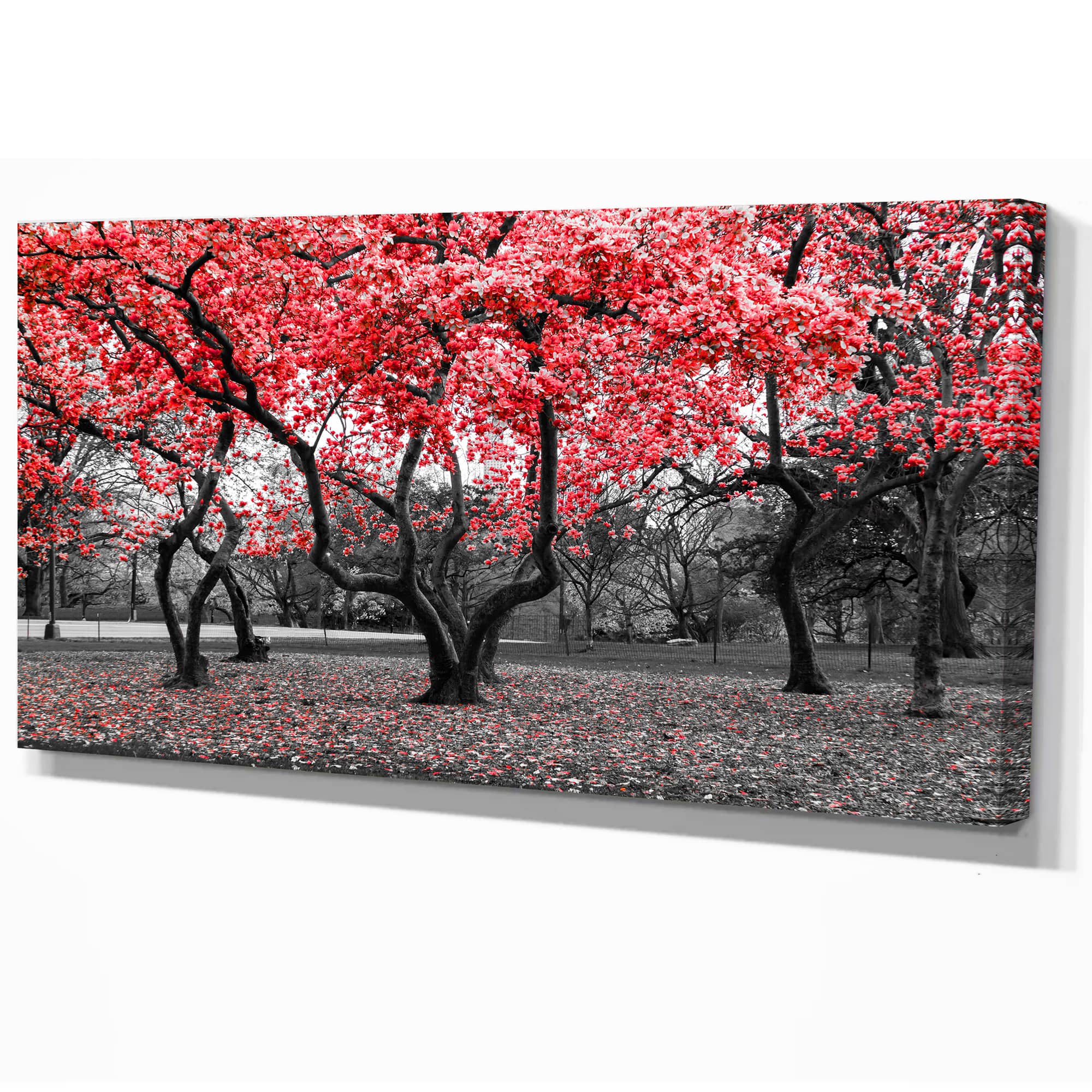 Designart - Red flower Trees Blossom - Floral Landscapes Photographic on wrapped Canvas
