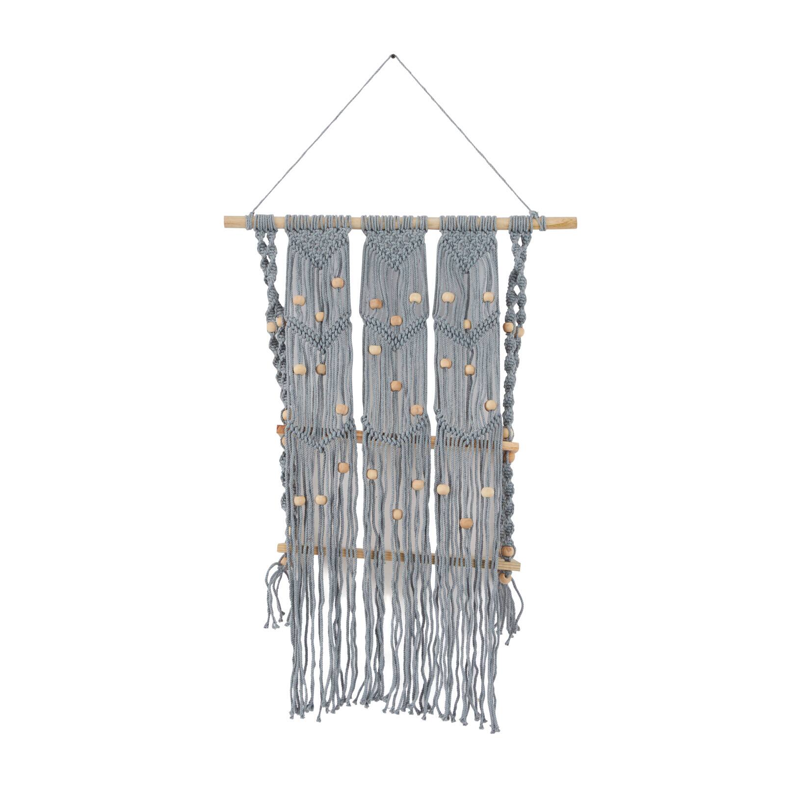 Gray Cotton Handmade 2 Shelves Macrame Wall Shelf 25" x 6" x 47"