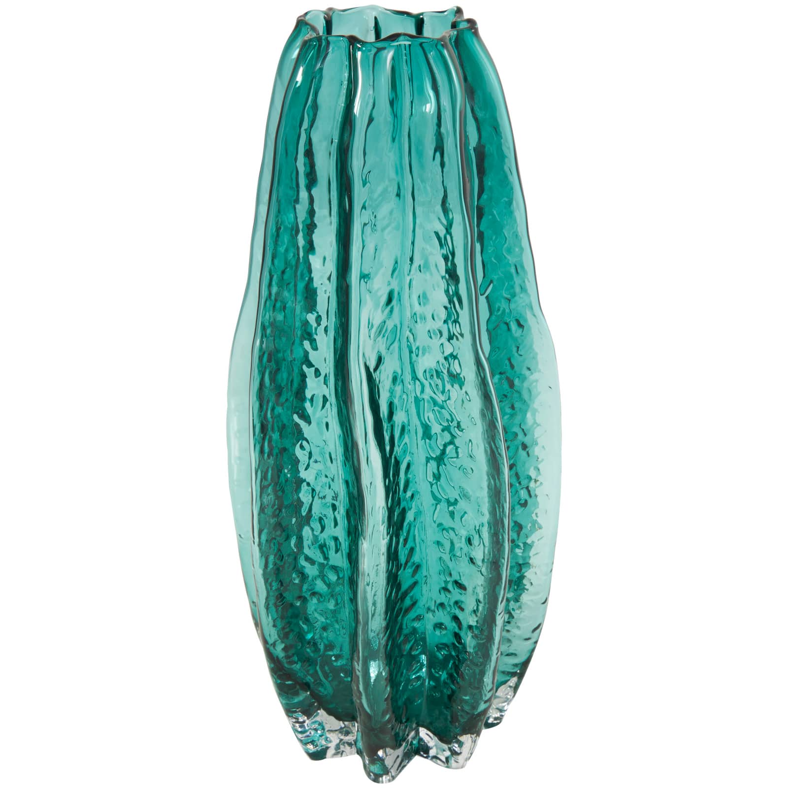 12" Green Wavy Glass Vase