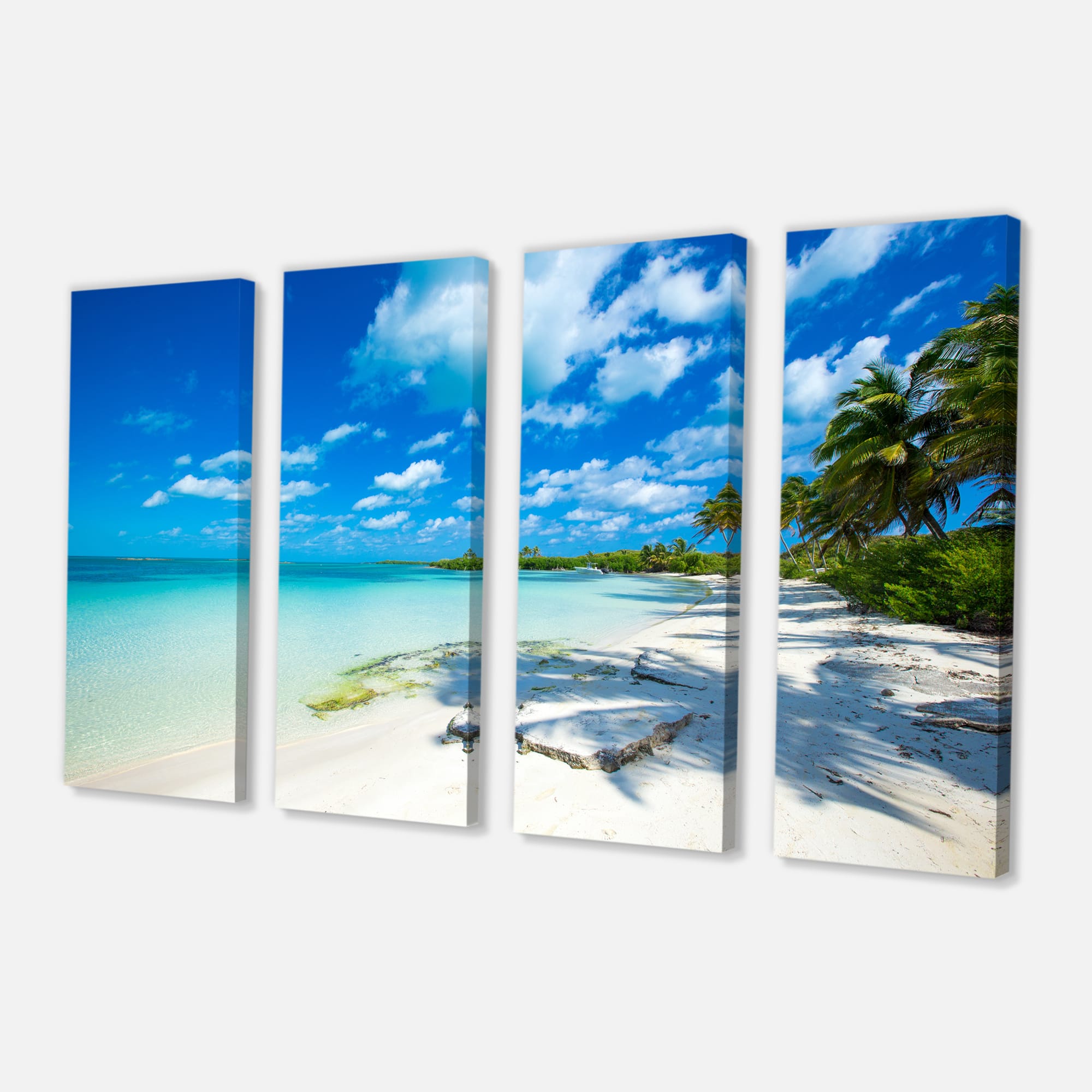 Designart - Tropical Beach with Palm Shadows - Large Seashore Canvas Print