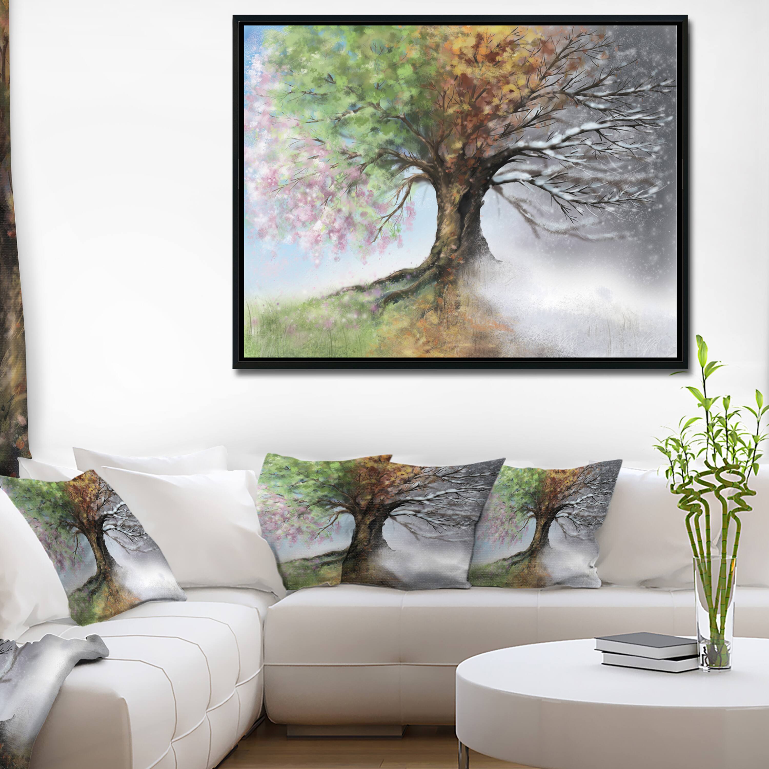 Designart - Tree with Four Seasons - Tree Painting Framed Canvas Art Print
