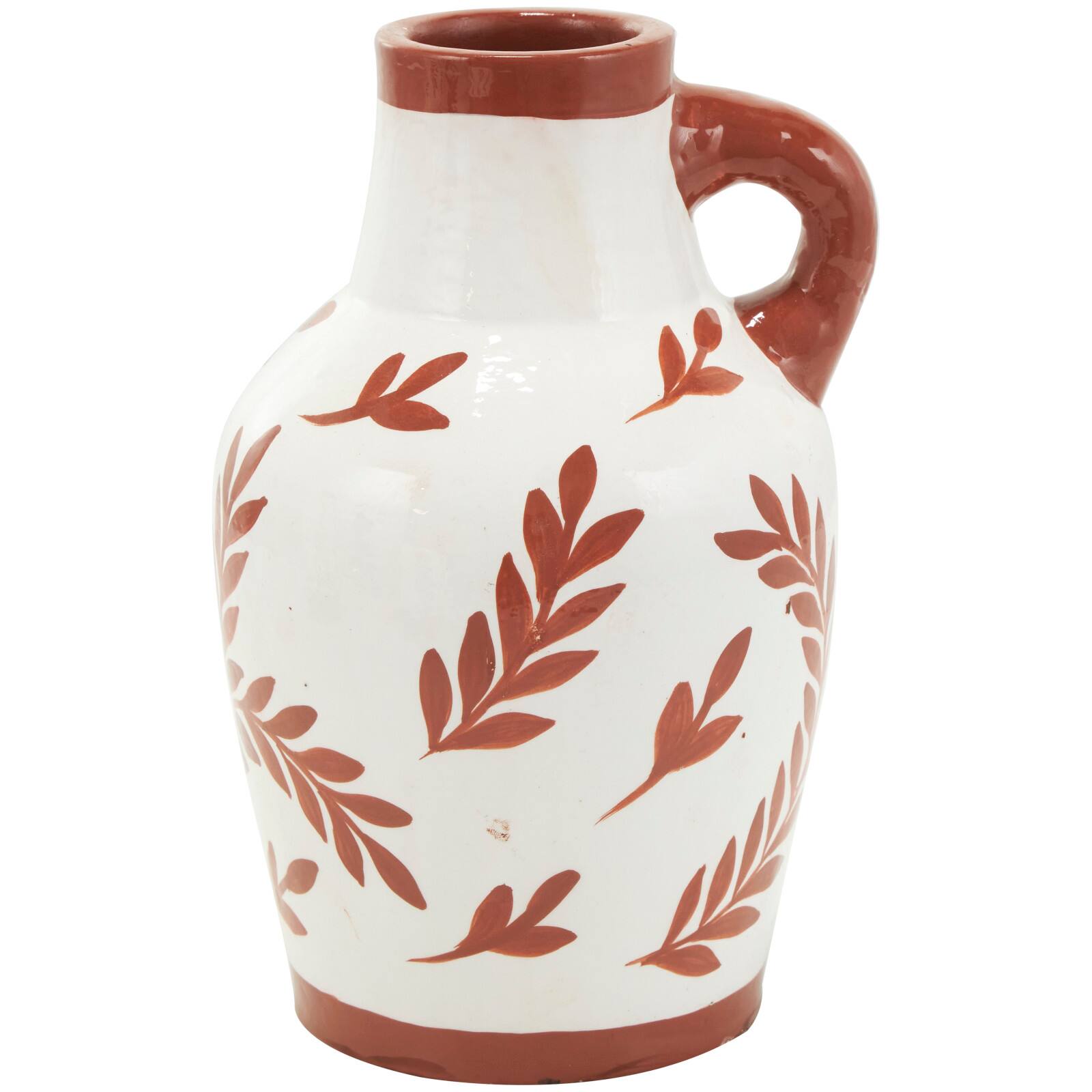 White Ceramic Floral Vase with Terracotta Colored Detailing Set