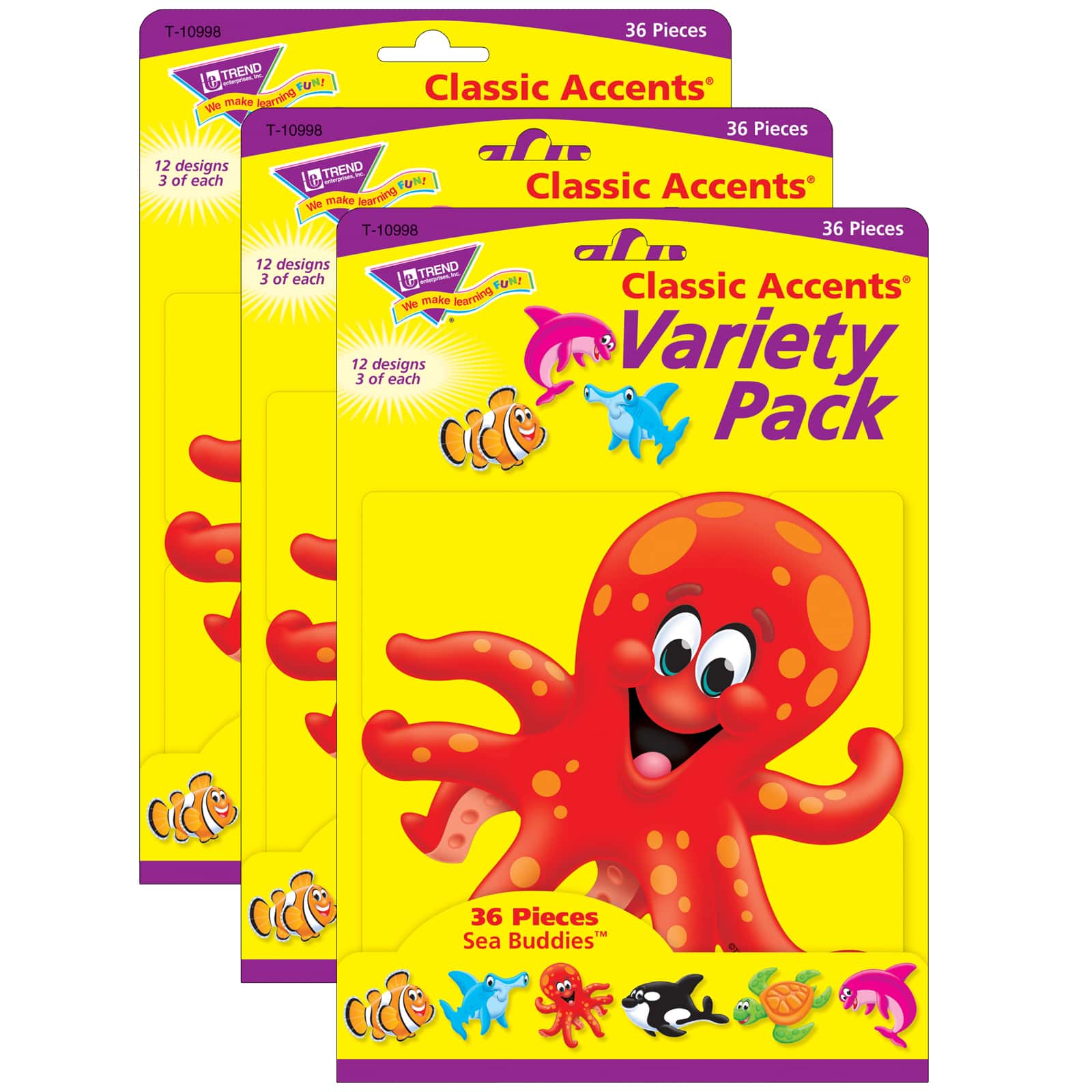 Trend Classic Accents® Sea Buddies™ Variety Pack, 3 Packs of 36