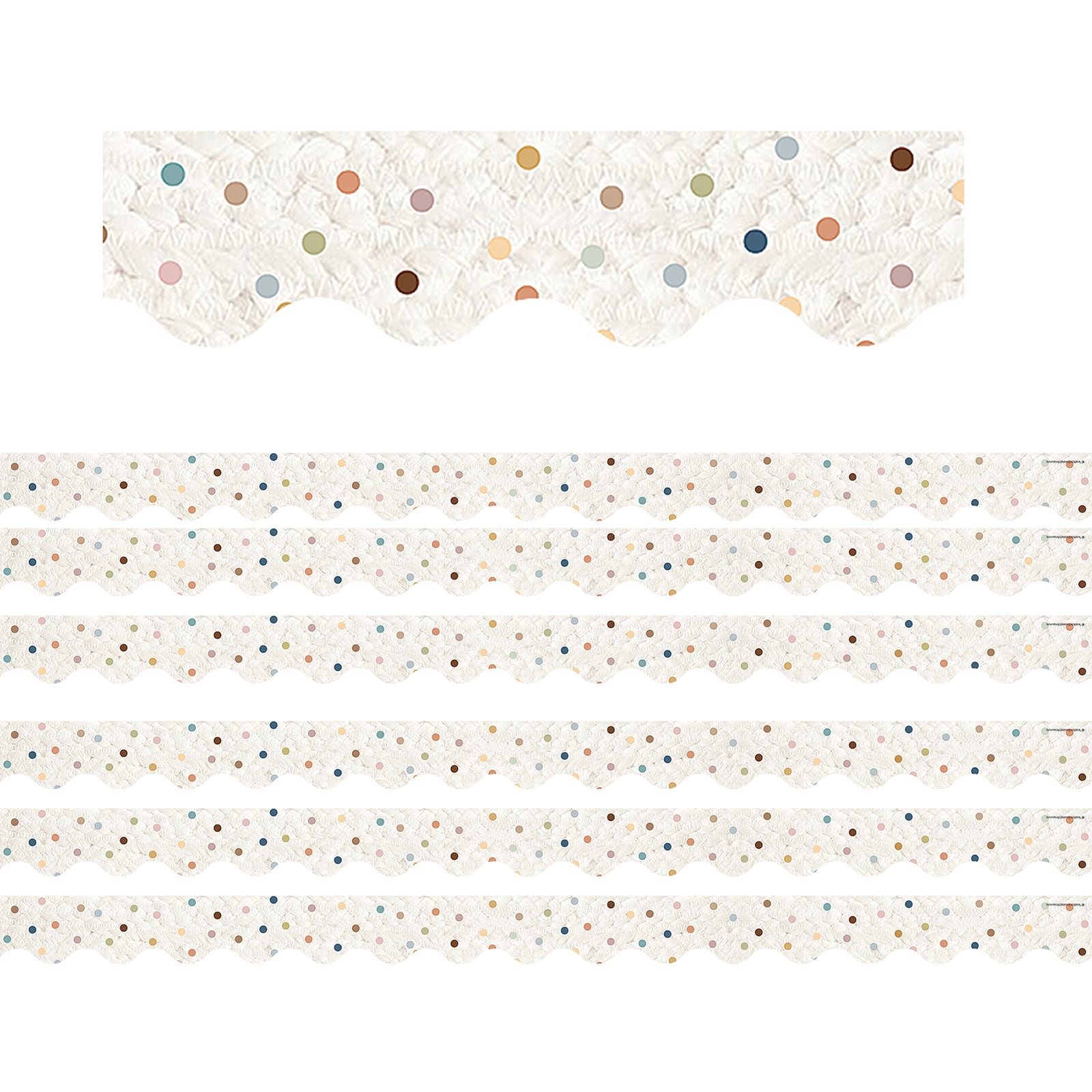 Teacher Created Resources Everyone is Welcome Dots Scalloped Border Trim, 210ft.