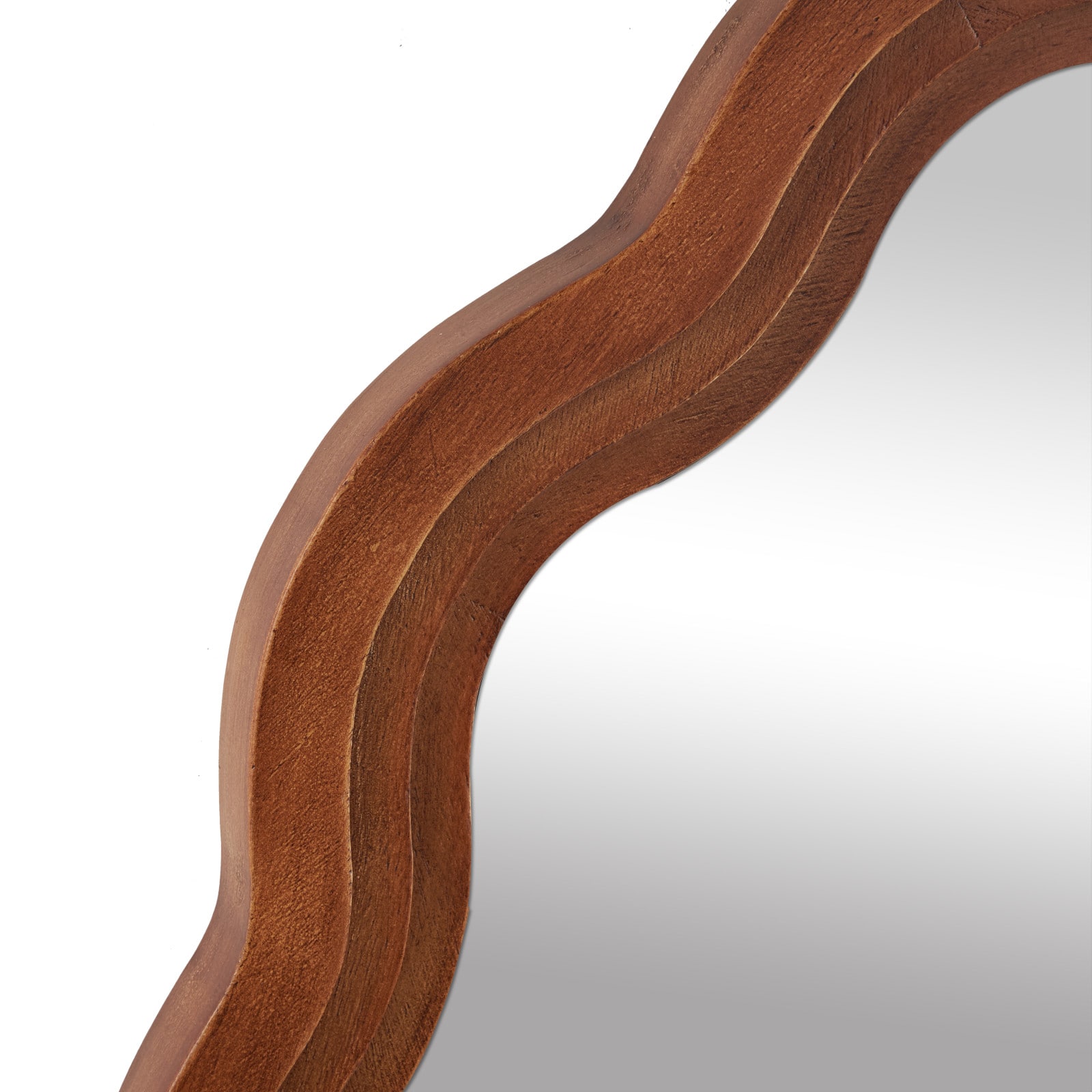 31" Brown Wood Handmade Wall Mirror with Dimensional Carved Frame