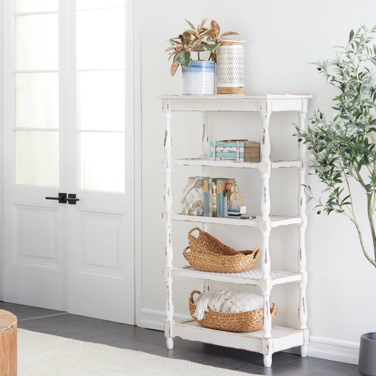 White Wood Farmhouse Shelving Unit