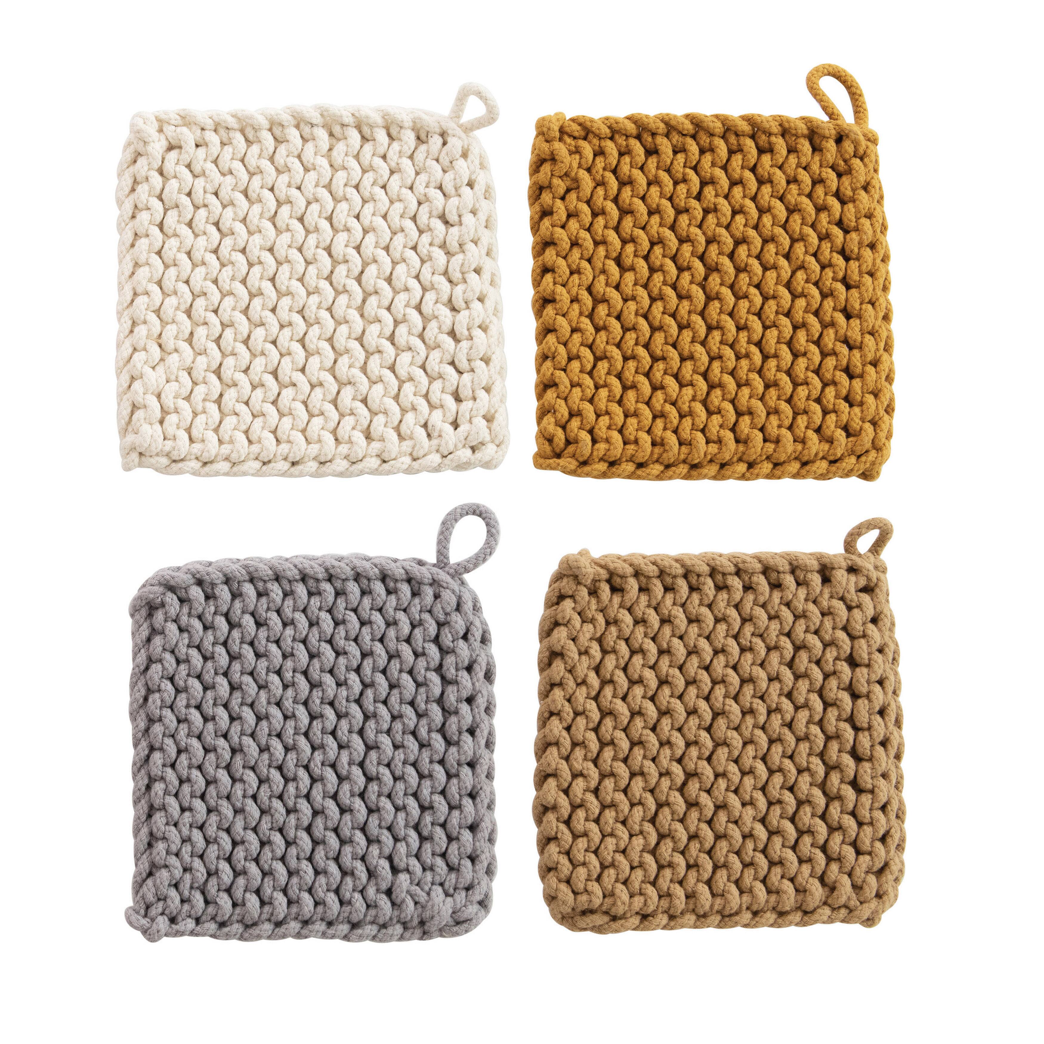 Neutral Square Cotton Crocheted Potholder Set