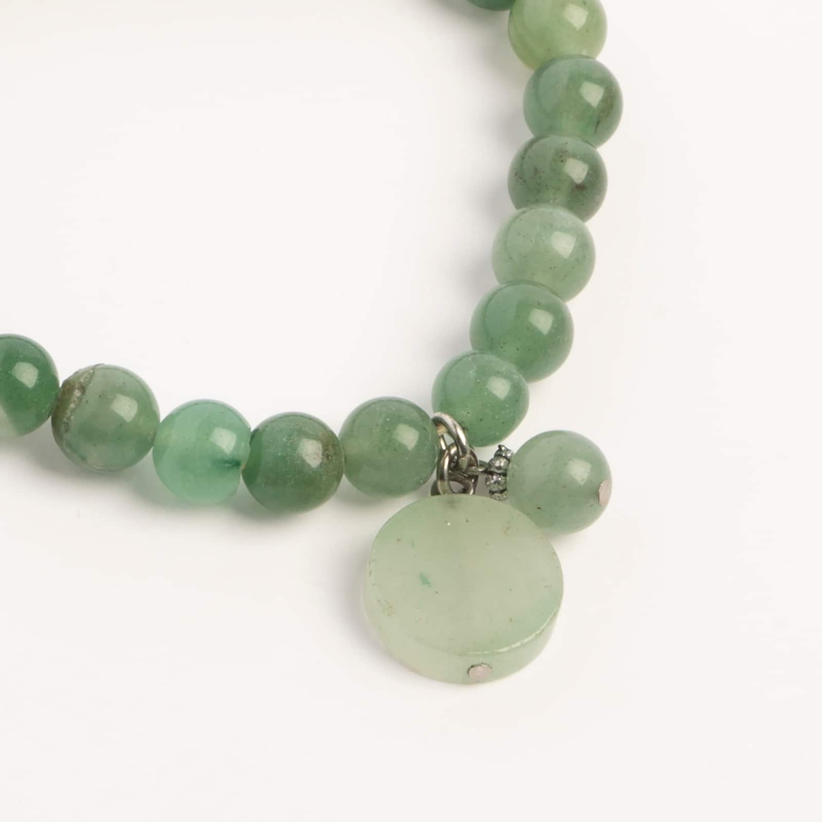 John Bead Aventurine Green Natural Stone Bracelet with Round Charm