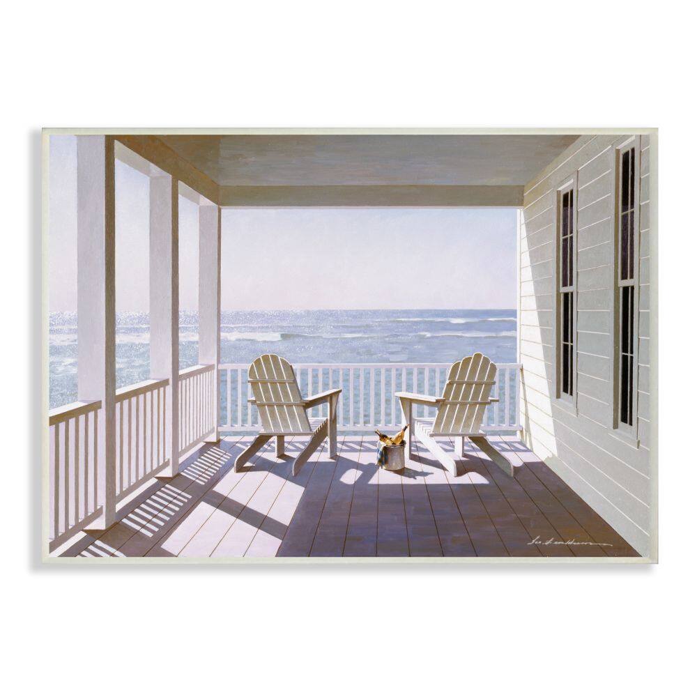 Stupell Industries Porch Chairs Overlooking the Tide Realistic Painting Wood Wall Plaque