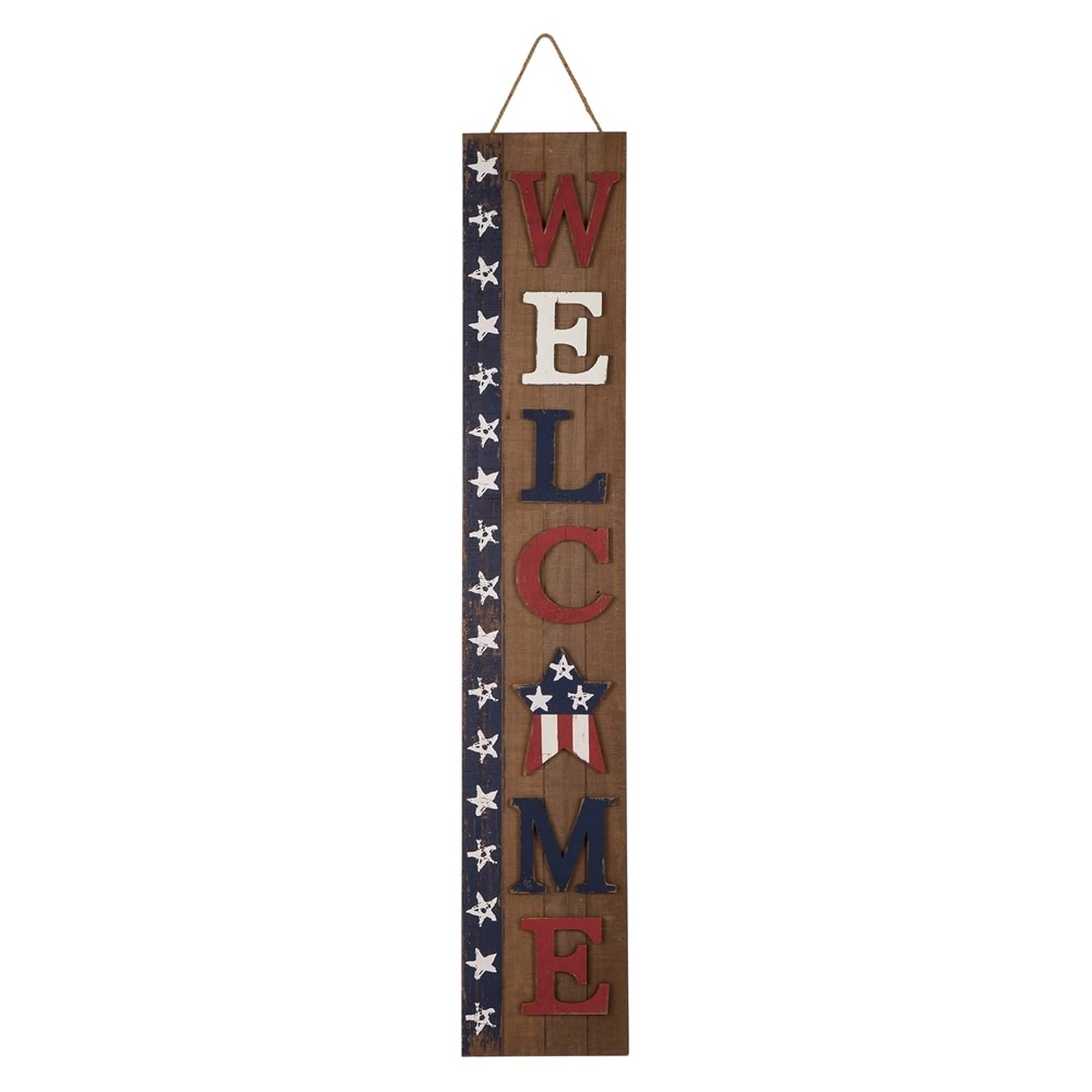 Glitzhome&#xAE; 42&#x22; Wood Welcome Stars Porch Sign