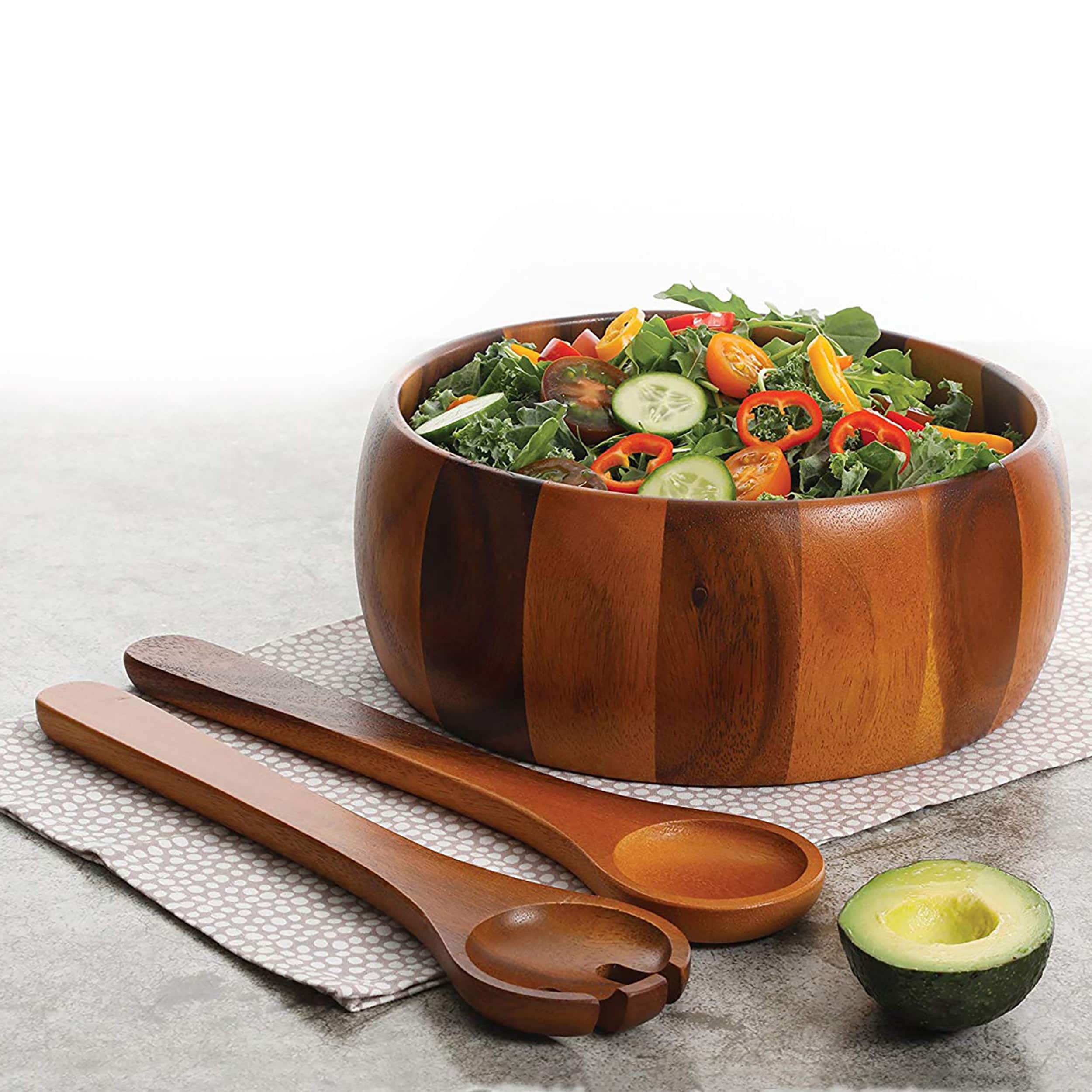 Gibson Home Laroda 3-Piece Brown Wood Salad Bowl Set
