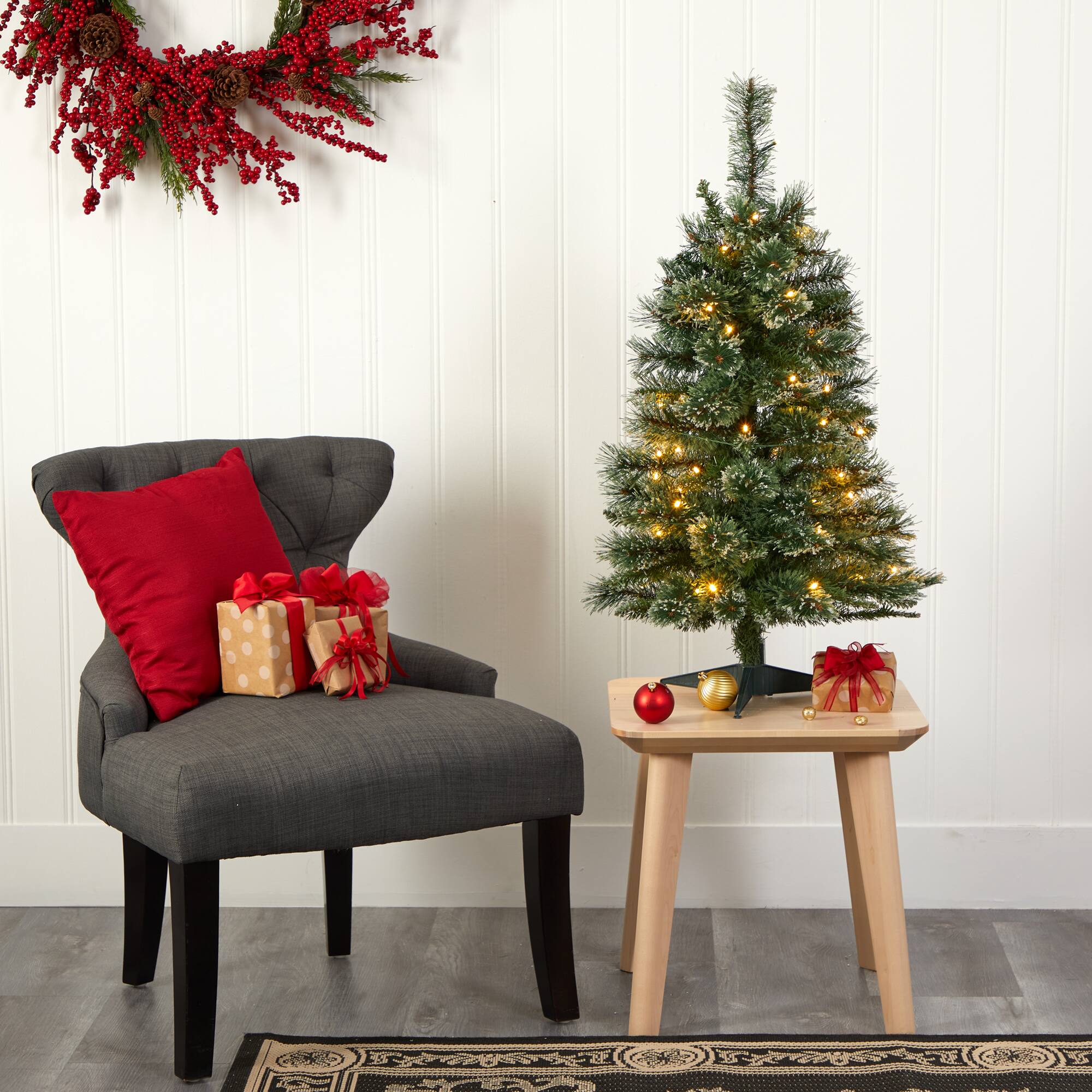 3ft. Pre-Lit Wisconsin Slim Snow Tip Pine Artificial Christmas Tree with Clear LED Lights